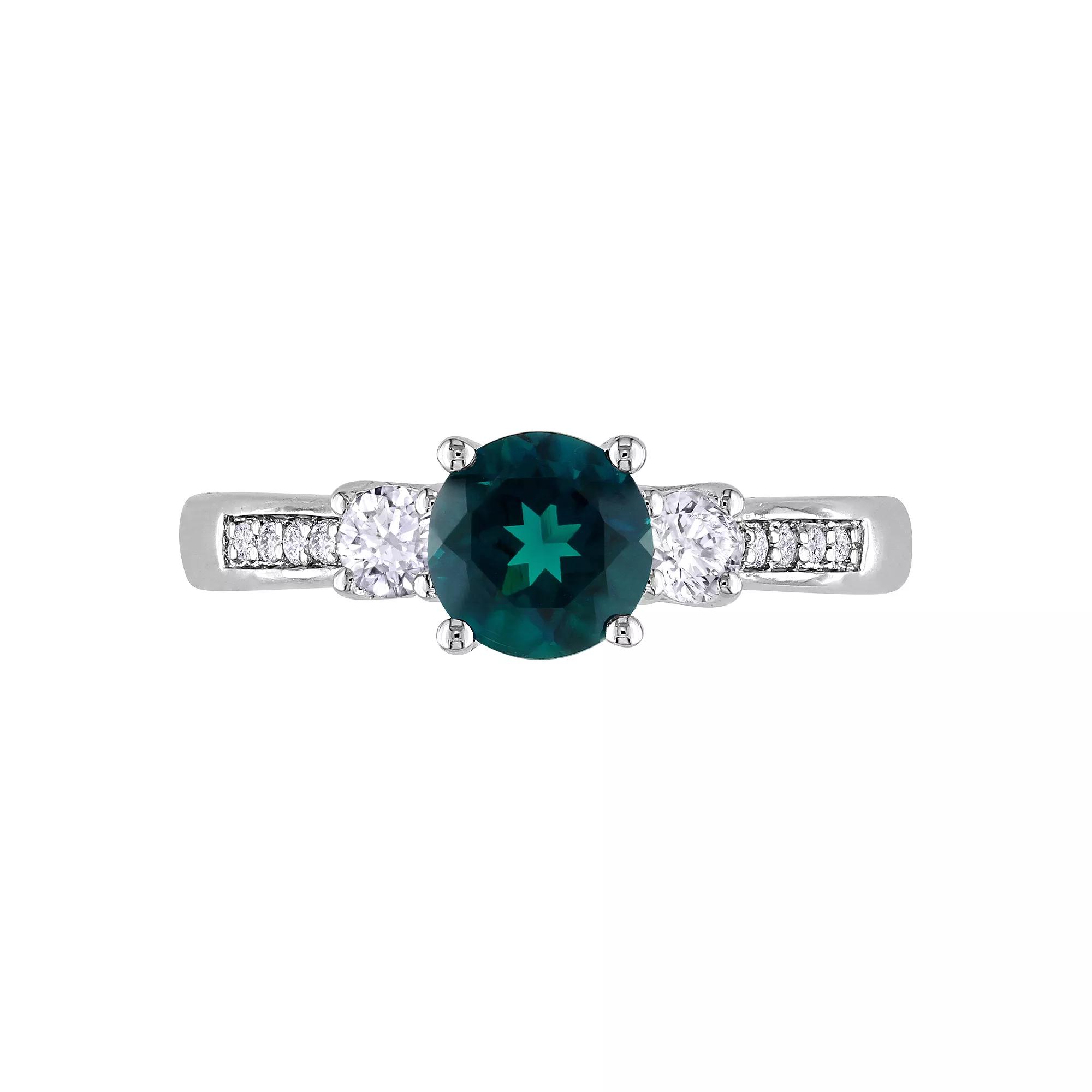 Stella Grace 10k White Gold Lab-Created Emerald, Lab-Created White Sapphire and Diamond Accent 3-Stone Ring, Women's,  Product Image
