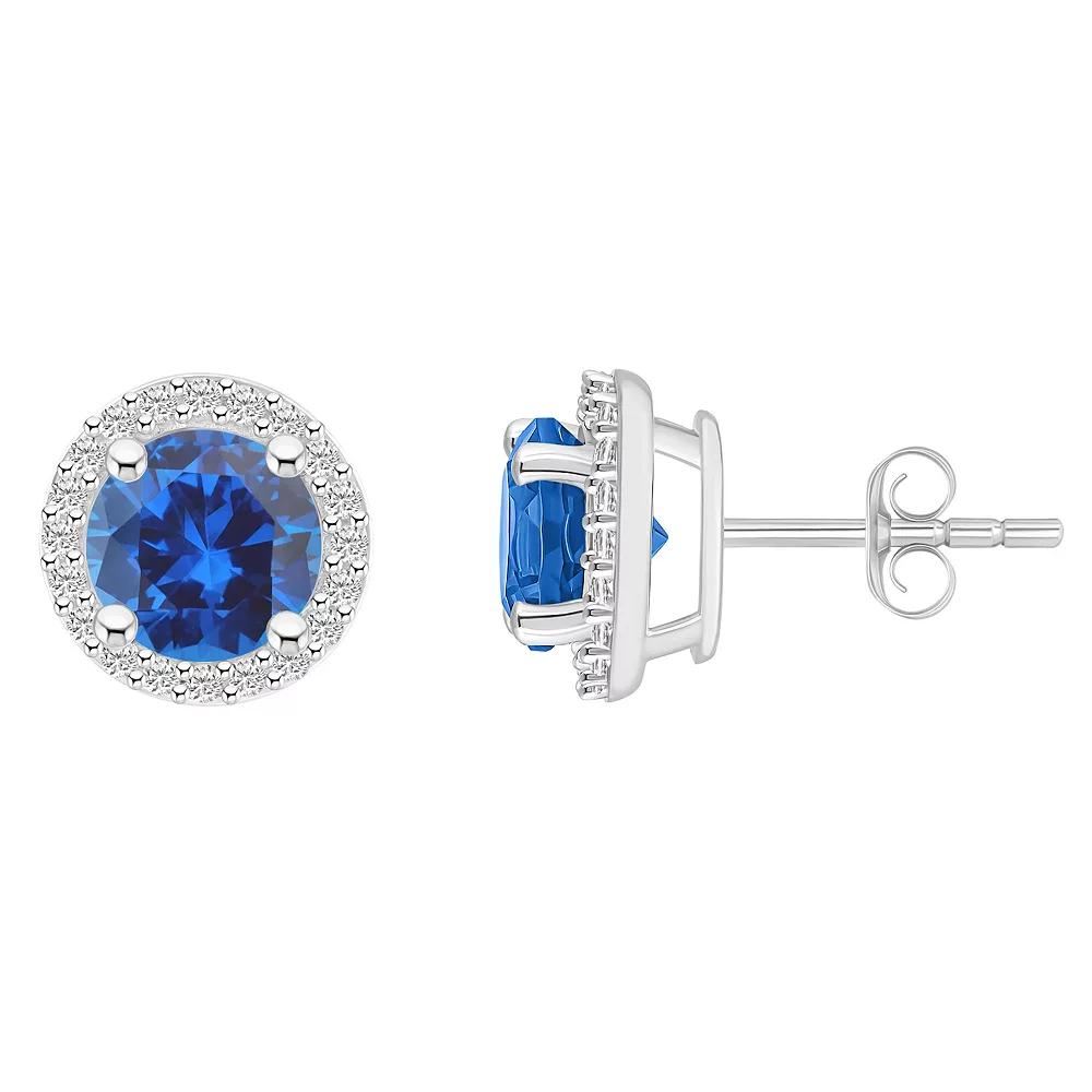 Celebration Gems 10k White Gold Gemstone & Lab-Created White Sapphire Halo Stud Earrings, Women's, Simulated Aquamarine Product Image