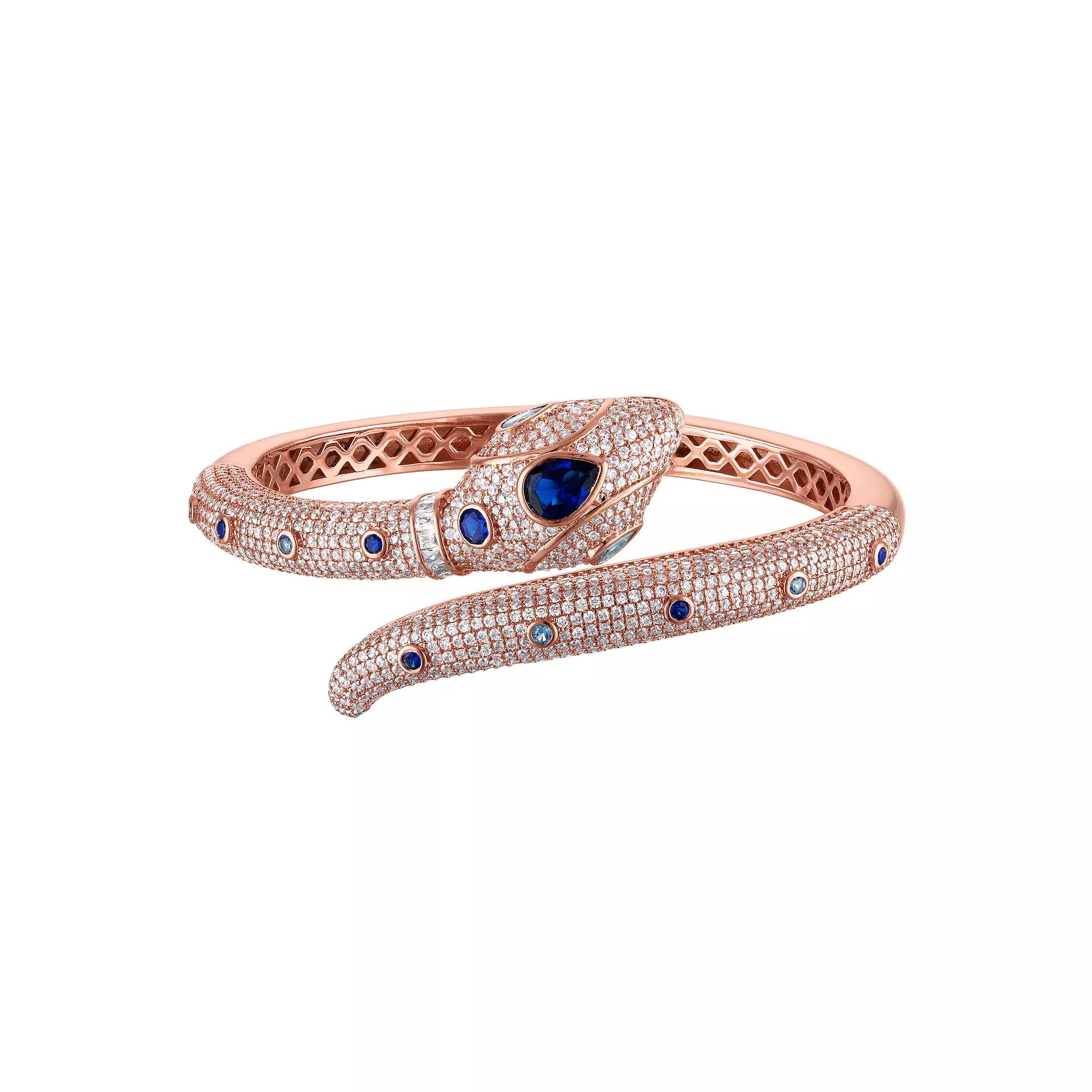 Ivy Sharpe 14k Rose Gold Plated Cubic Zirconia Snake Bangle Bracelet, Women's,  Product Image