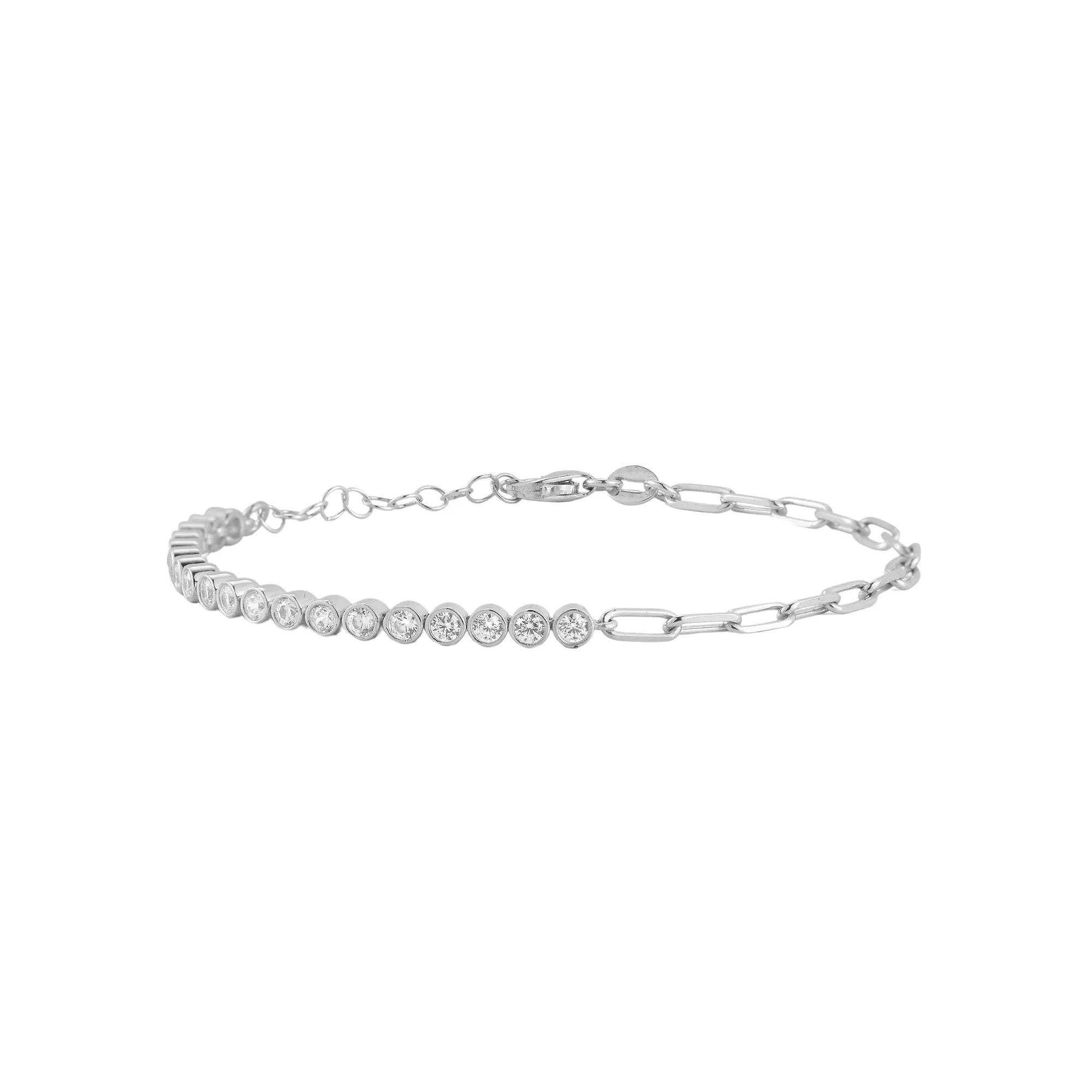 Sunkissed Sterling 14k Gold Over Silver Cubic Zirconia Paperclip Bracelet, Women's, Size: 7", Silver Tone Product Image
