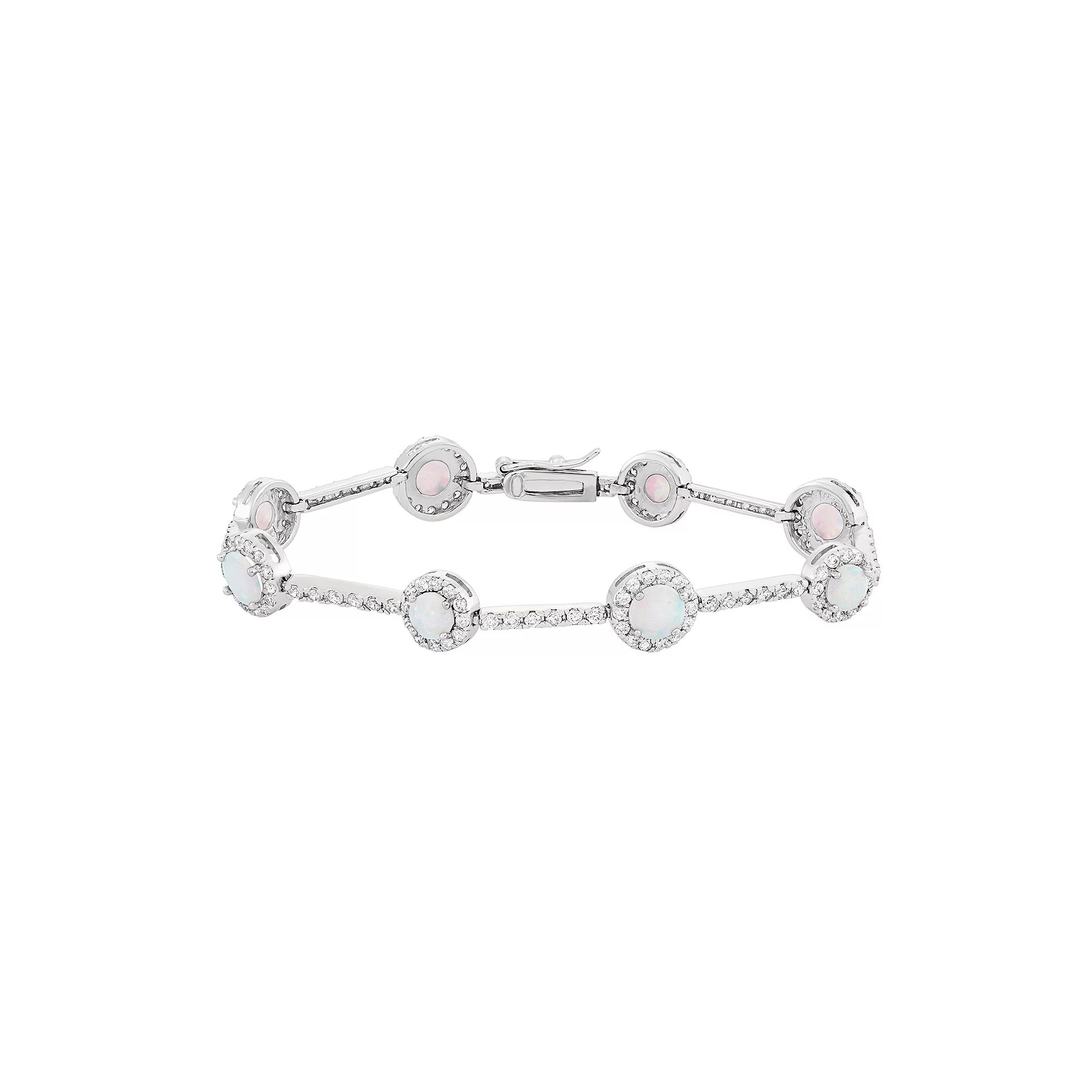 Lab-Created Opal & Cubic Zirconia Sterling Silver Station Bracelet, Women's, Size: 7", White Product Image