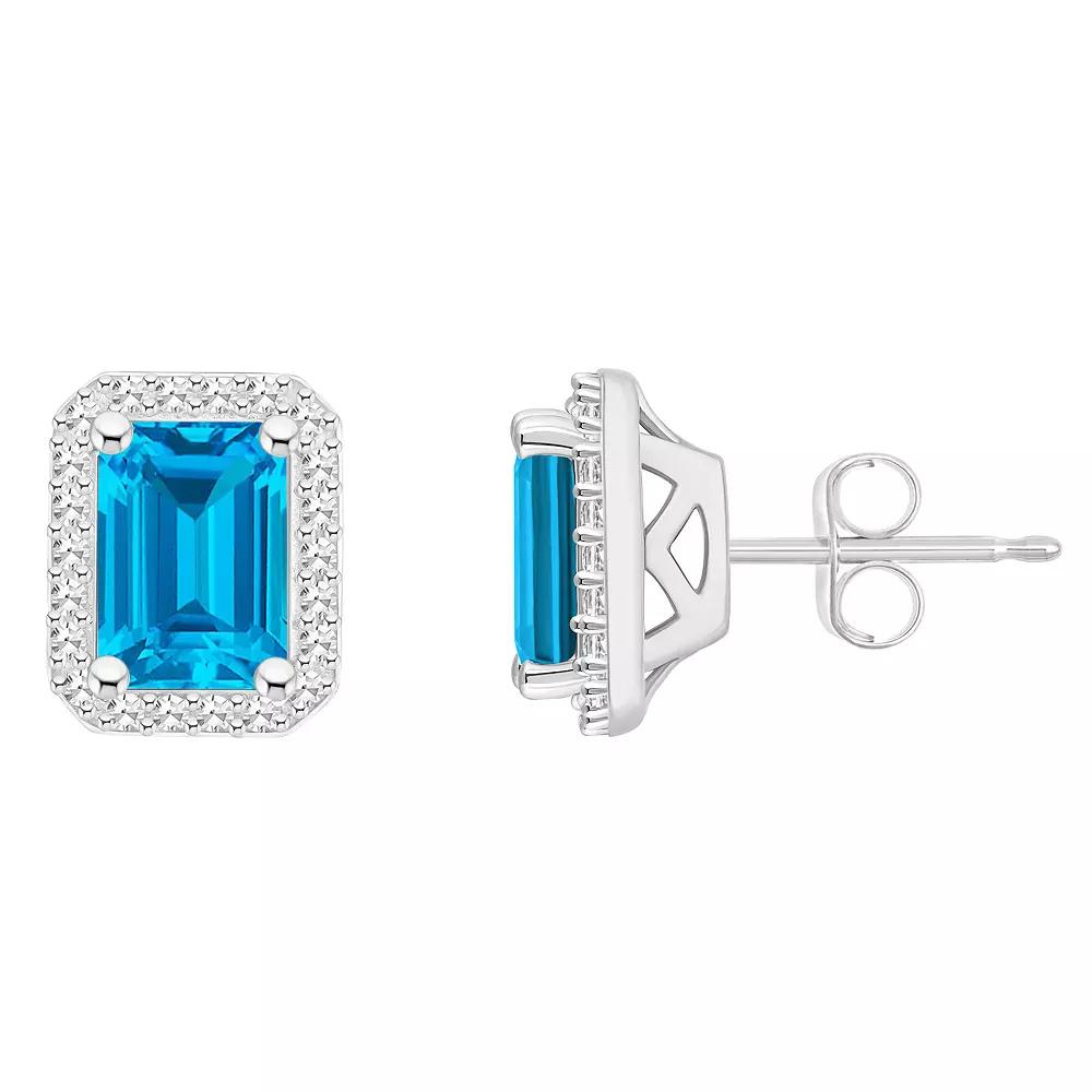 Celebration Gems Sterling Silver Gemstone & 1/5 Carat T.W. Diamond Halo Stud Earrings, Women's, Blue Topaz Product Image