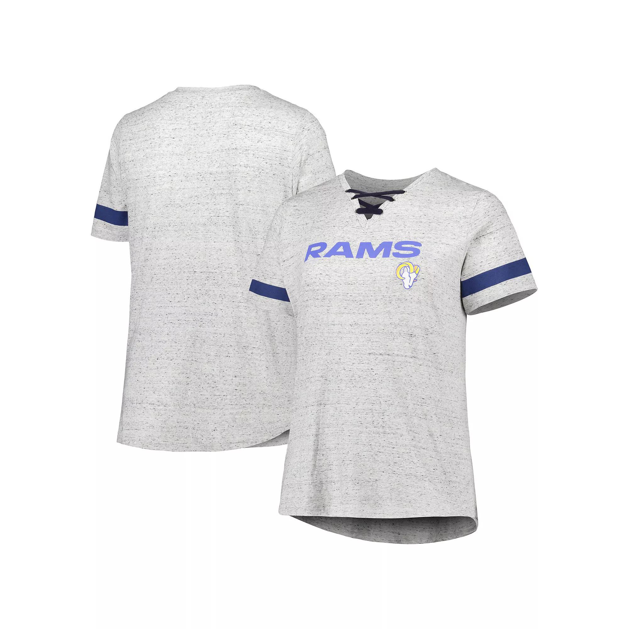 Womens Heather Gray Los Angeles Rams Plus Size Lace-Up V-Neck T-Shirt Product Image