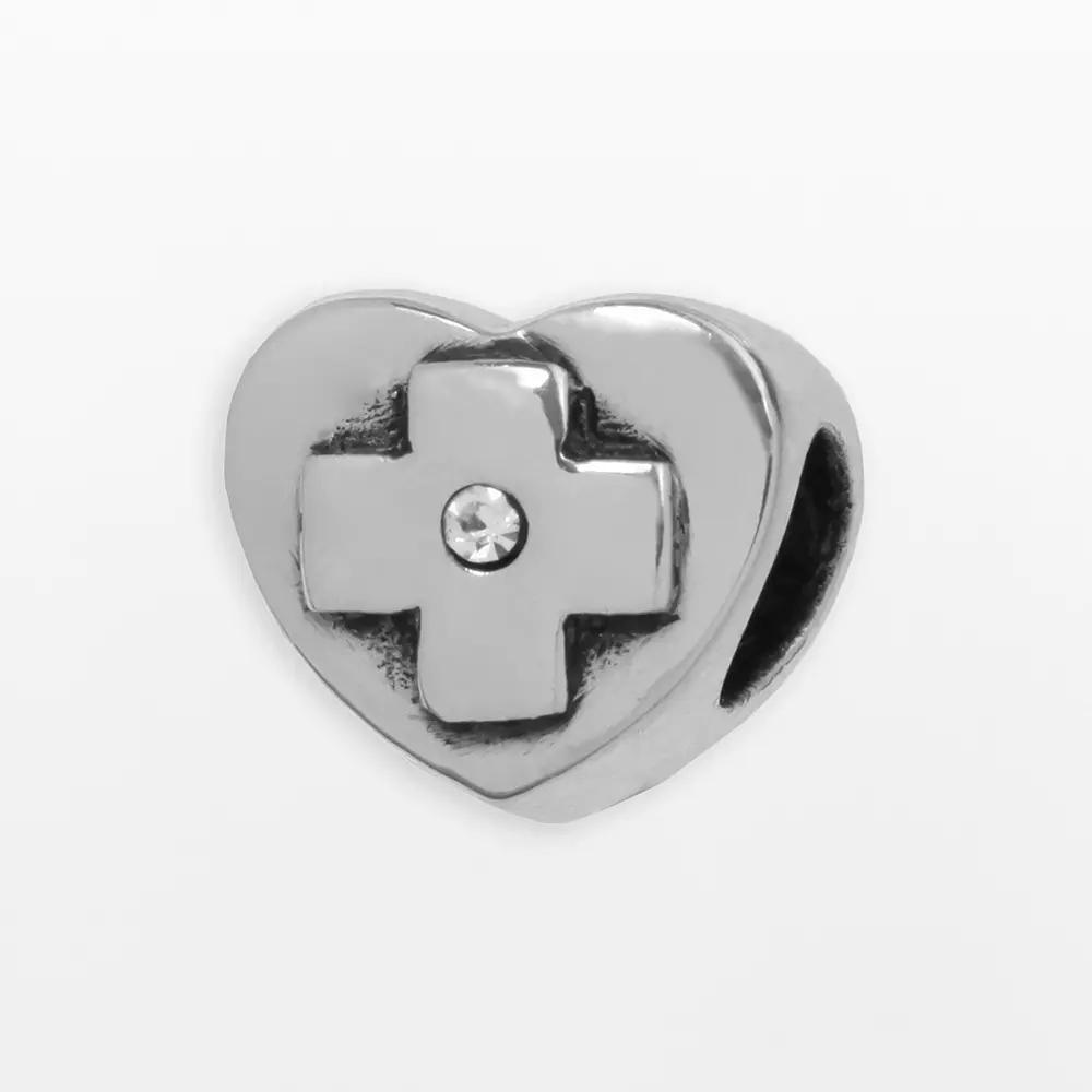 Individuality Beads Sterling Silver Crystal Heart Cross Bead, Women's, White Product Image