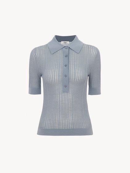 Fitted polo shirt in wool knit Product Image