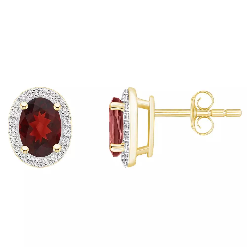 Celebration Gems 10k Gold Oval Gemstone & Lab-Created White Sapphire Halo Stud Earrings, Women's, Red Product Image