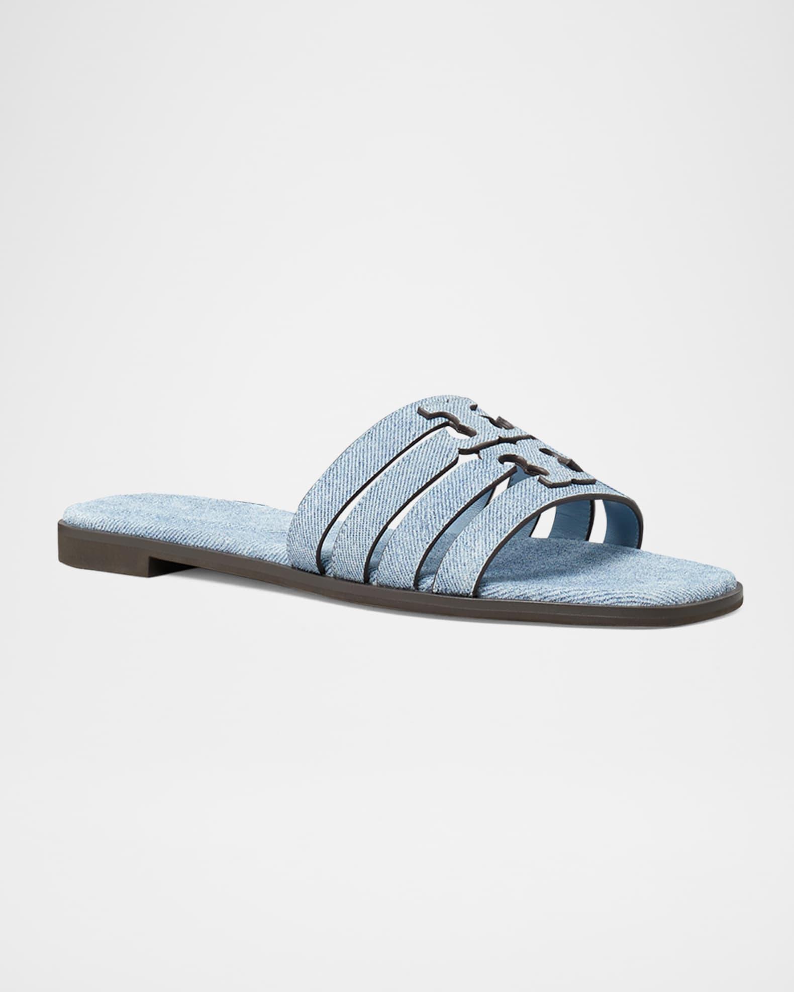 Ines Caged Denim Flat Slide Sandals Product Image