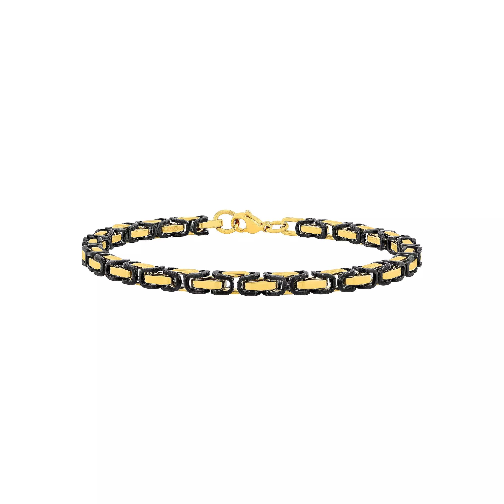 Jewelry Nation Men's Black & Blue Ion-Plated Byzantine Link Bracelet, Size: 8.5", Two Tone Product Image