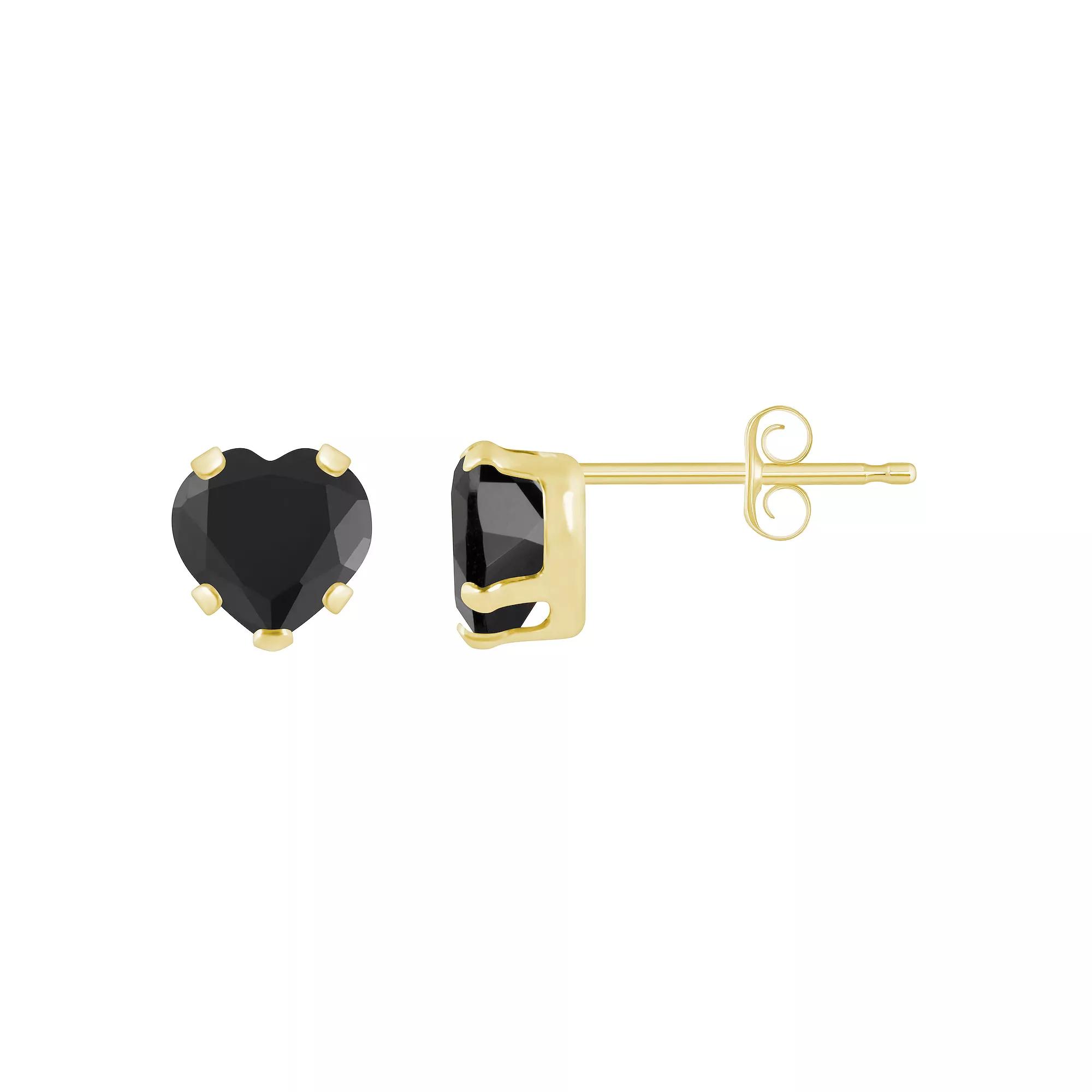 Celebration Gems 10k Gold 5 mm Heart Shape Gemstone Stud Earrings, Women's, Black Product Image