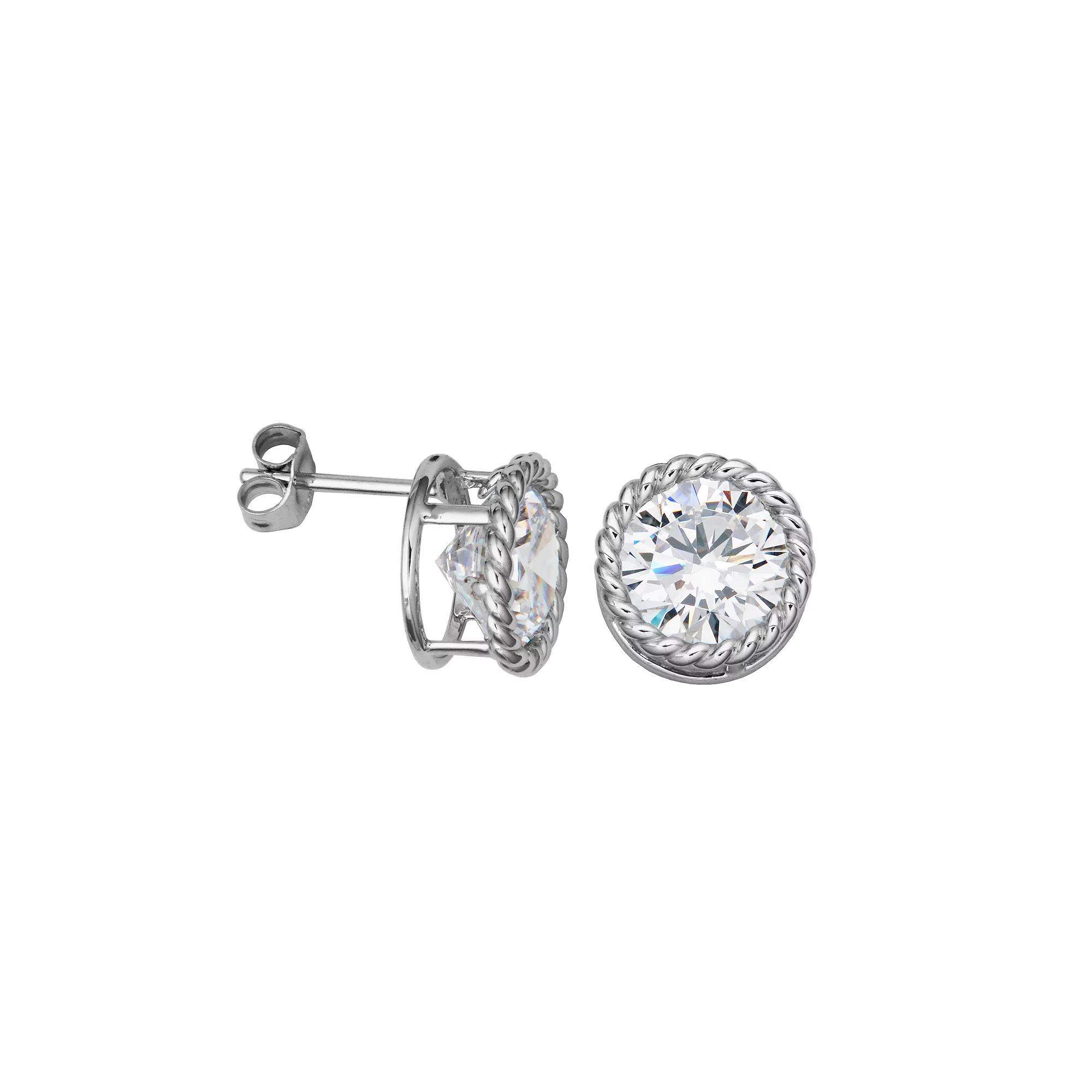 14k White Gold Halo Cubic Zirconia Stud Earrings, Women's, 14k Whgold Product Image