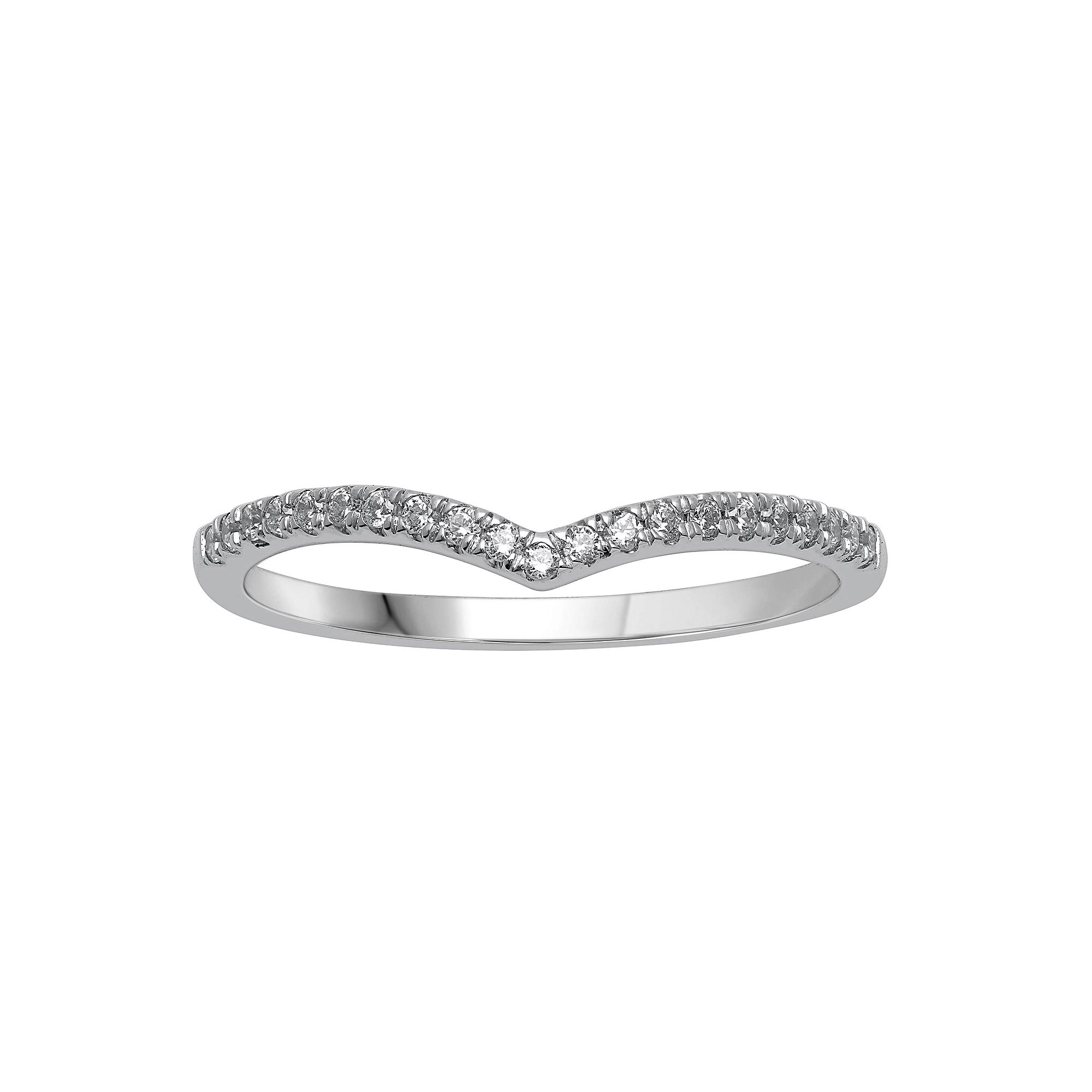 10k White Gold 1/8 Carat T.W. Diamond Chevron Stackable Ring, Women's, Size: 6 Product Image