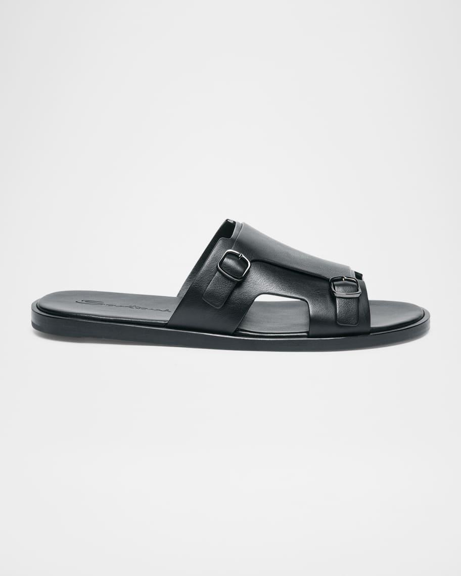 Men's Duo Leather Double-Buckle Slide Sandals Product Image