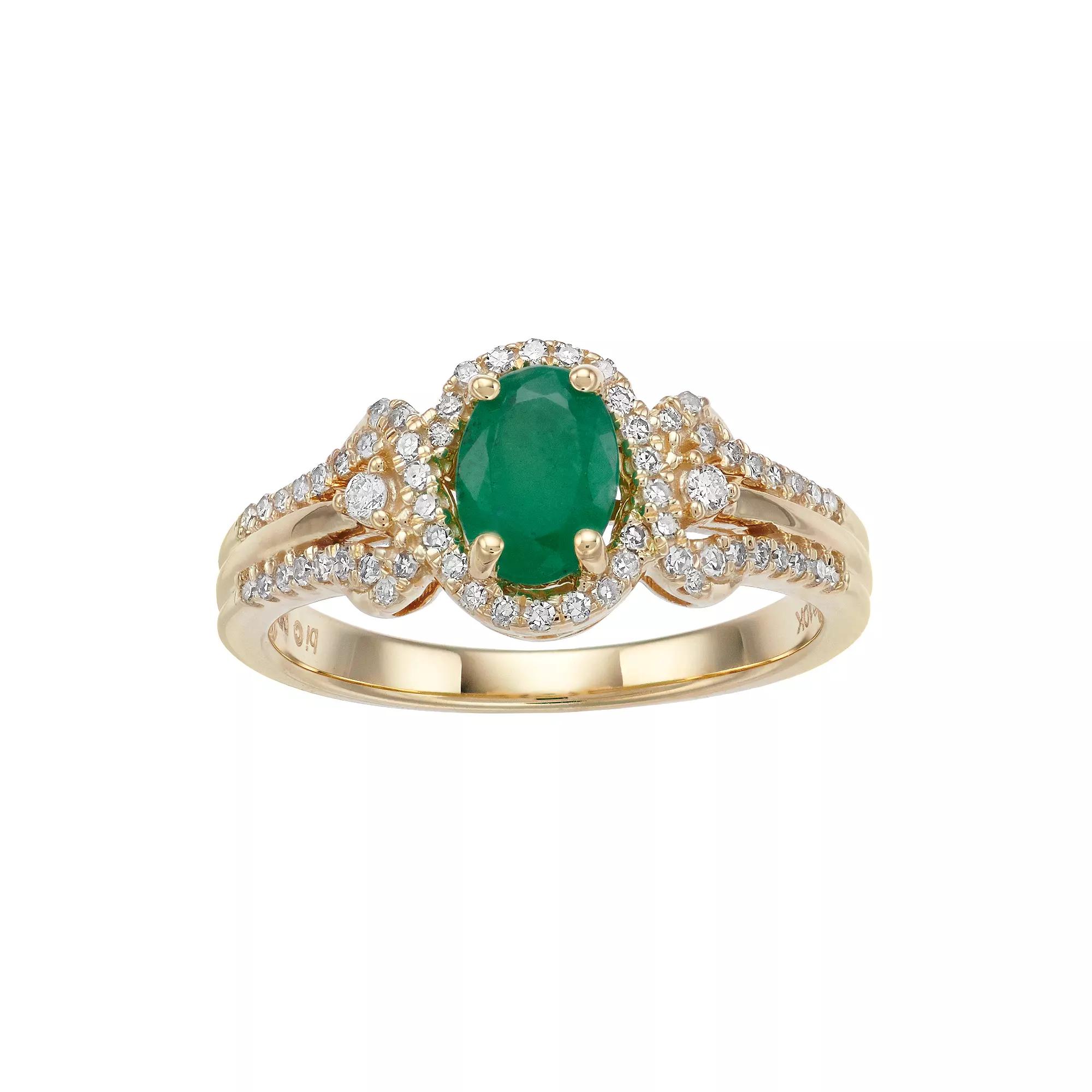 Gemminded 10k Gold Emerald & 1/4 Carat T.W. Diamond Ring, Women's, Size: 9 Product Image