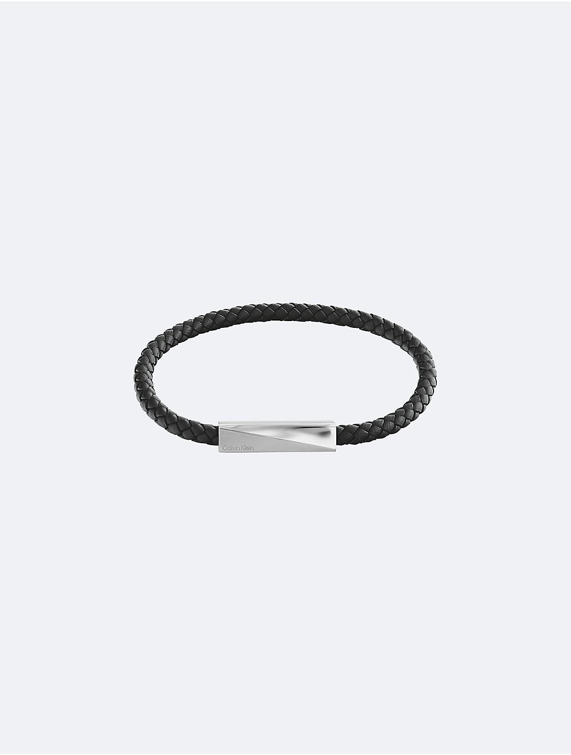 Calvin Klein Mens Beveled ID Leather Bracelet - Brown Product Image