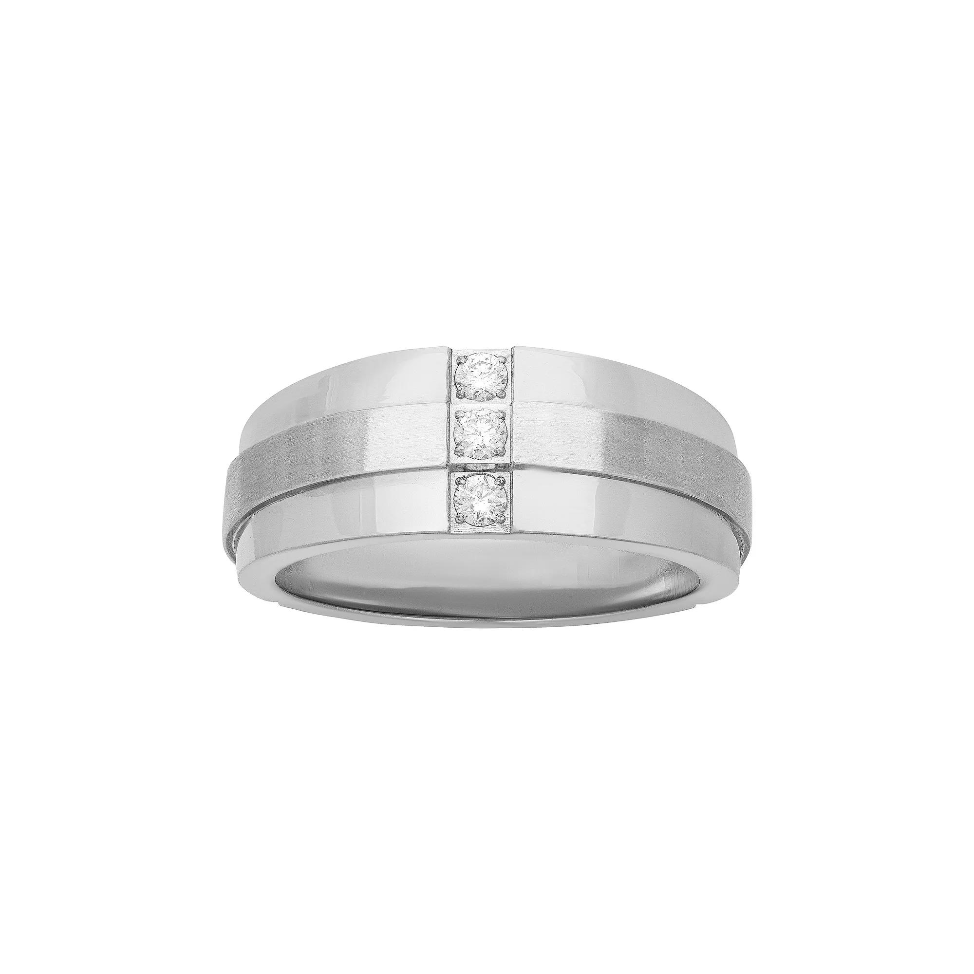 Men's Stainless Steel 1/6 Carat T.W. Diamond Band Ring, Size: 9 Product Image