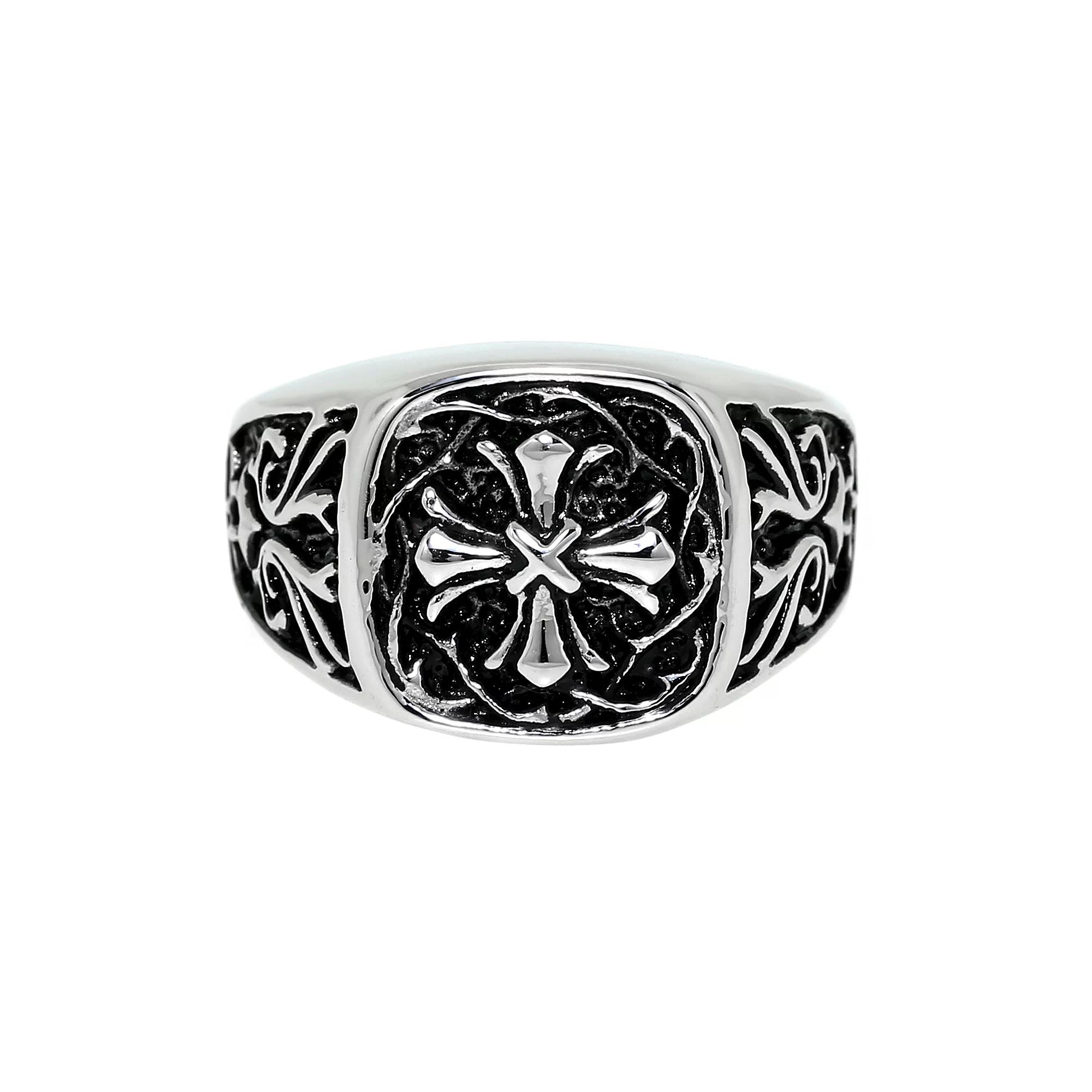 Men's LYNX Black Ion & Stainless Steel Cross Ring, Size: 10 Product Image