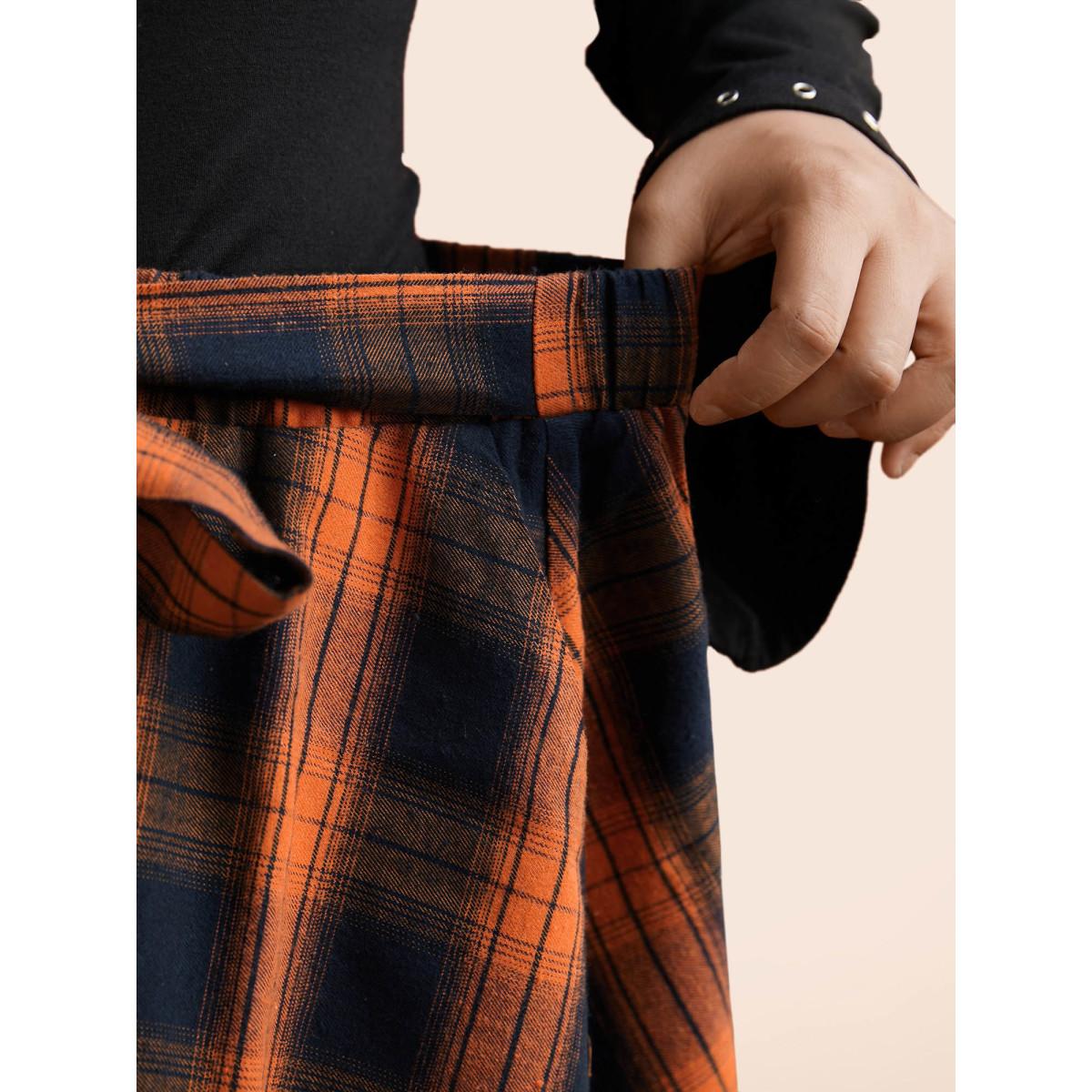Plus Size Plaid Waist Tie A-Line Skirt Women Brightorange Elegant Tie knot No stretch Slanted pocket Belt Everyday Skirts BloomChic 12/L Product Image