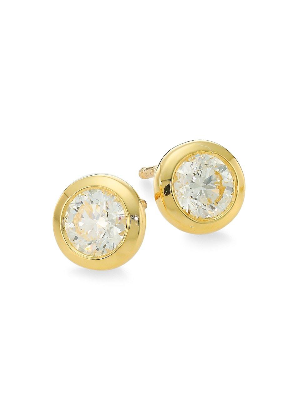 Womens 18K Yellow Gold & 1.00 TCW Diamond Bezel Stud Earrings Product Image