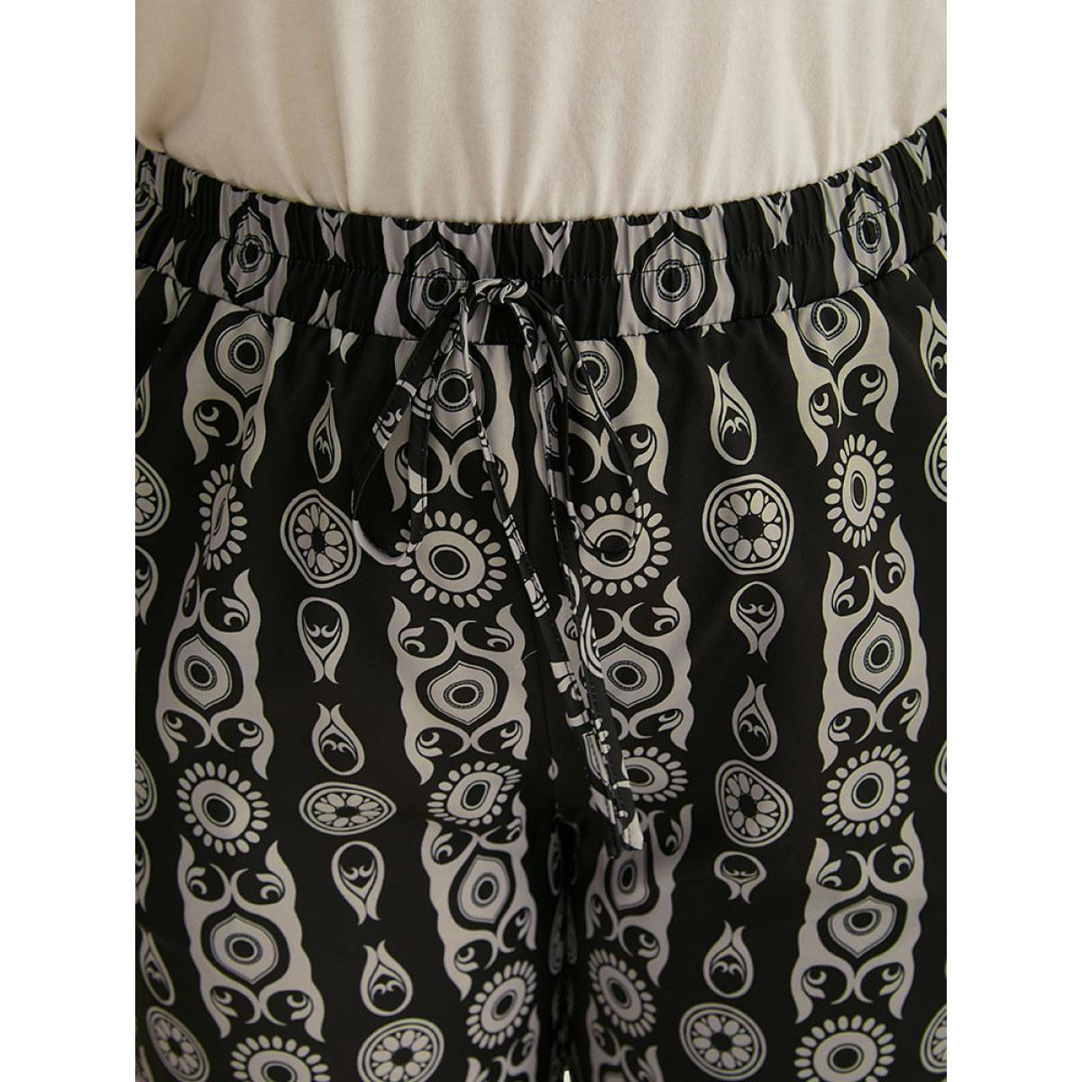 Plus Size Boho Print Straight leg Pants Women Black Vacation Straight Leg High Rise Dailywear Pants BloomChic 18-20/2X Product Image