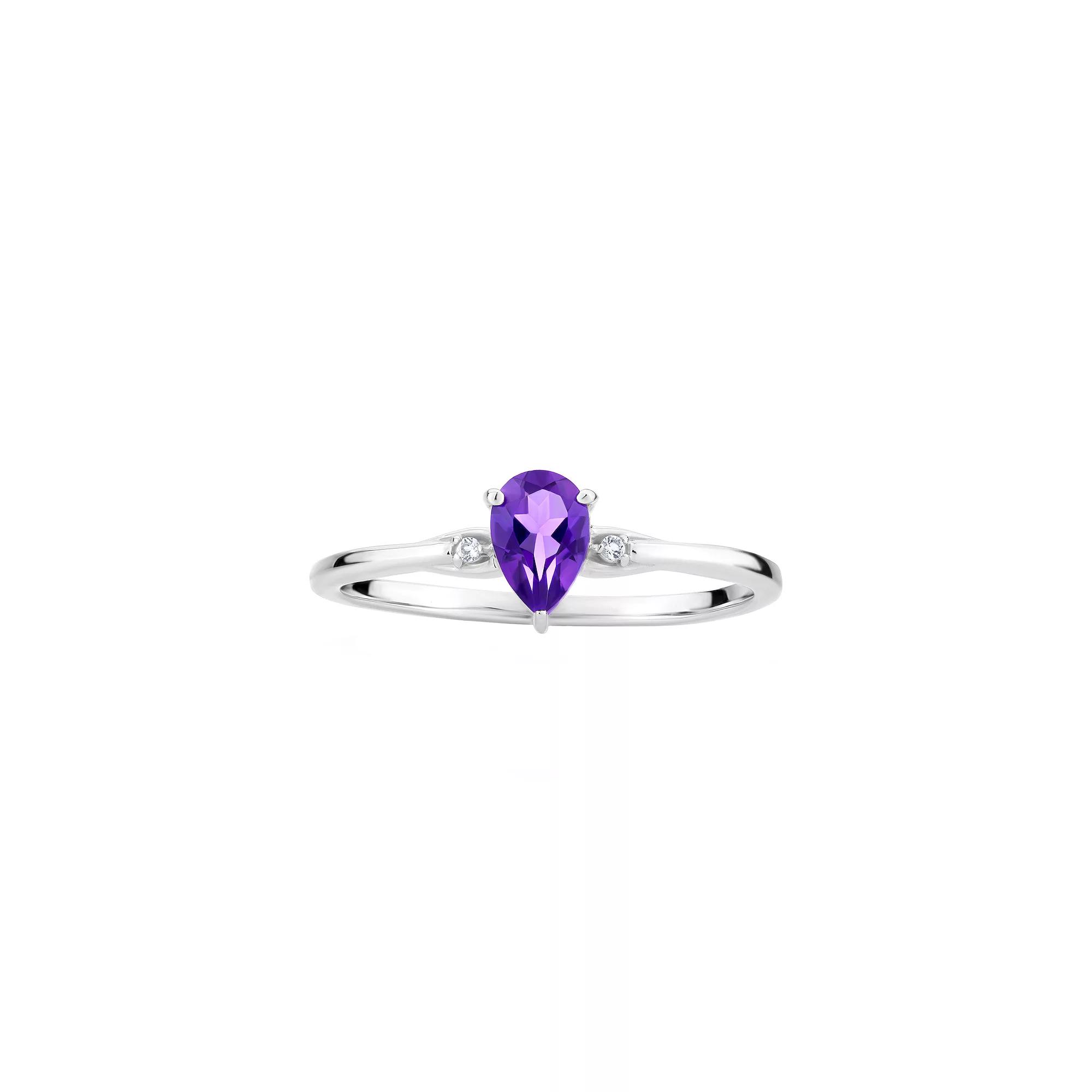 Gemistry 14k White Gold Amethyst & White Topaz Pear Right Hand Ring, Women's, Size: 7 Product Image