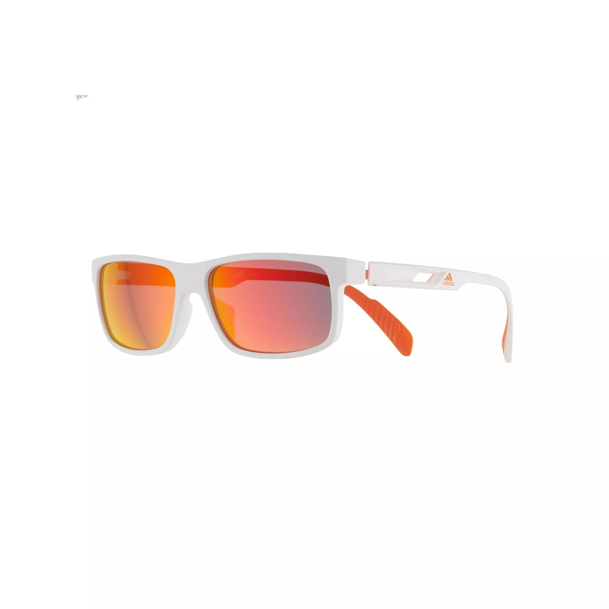 Men's adidas Thin Rectangular Sport Sunglasses, White Orange Product Image