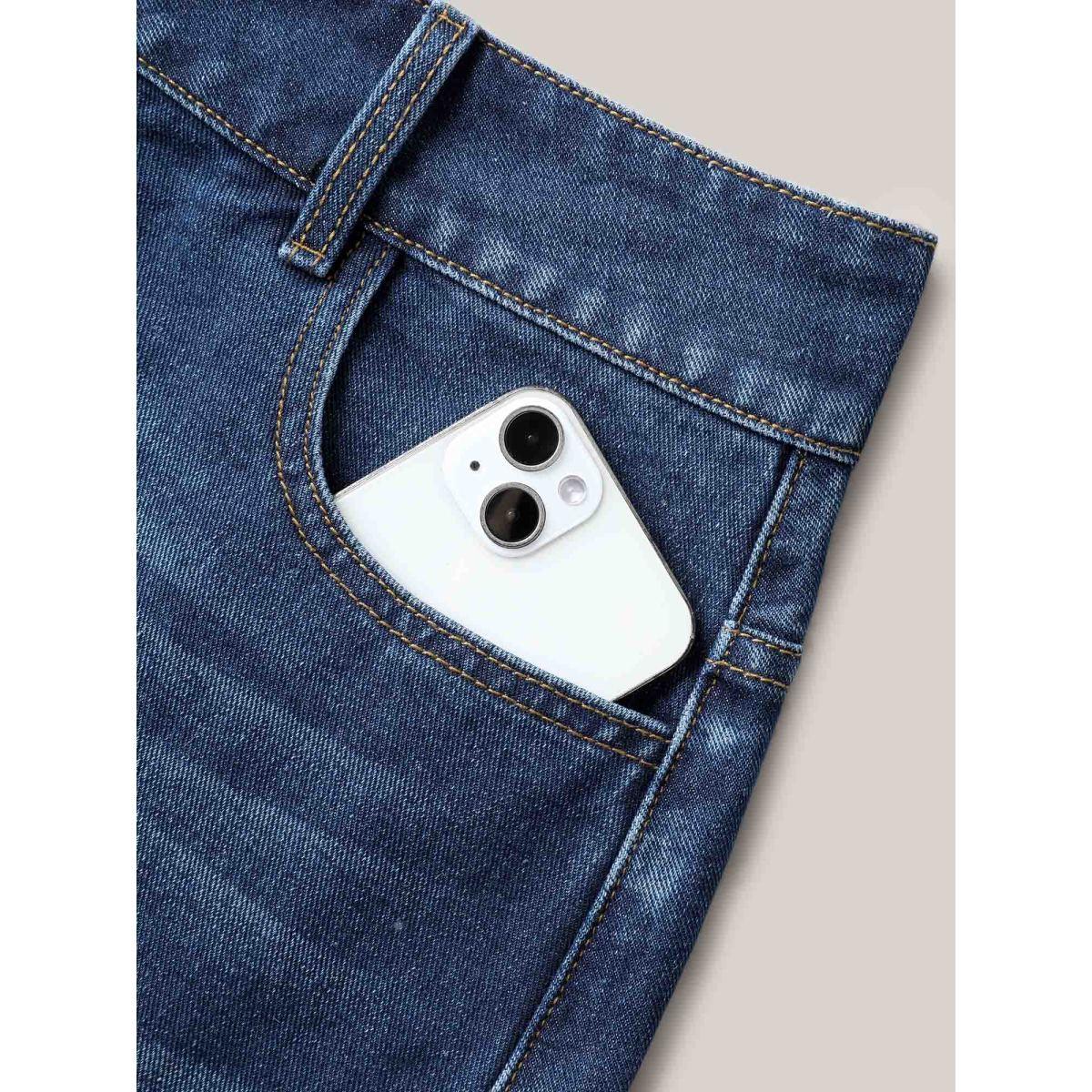 Plus Size A-Line Crisscross Lines Denim Skirt Women Midblue Everyday-Casual No stretch Medium Wash 16/1X Slanted pocket Basics Denim Skirts BloomChic Product Image