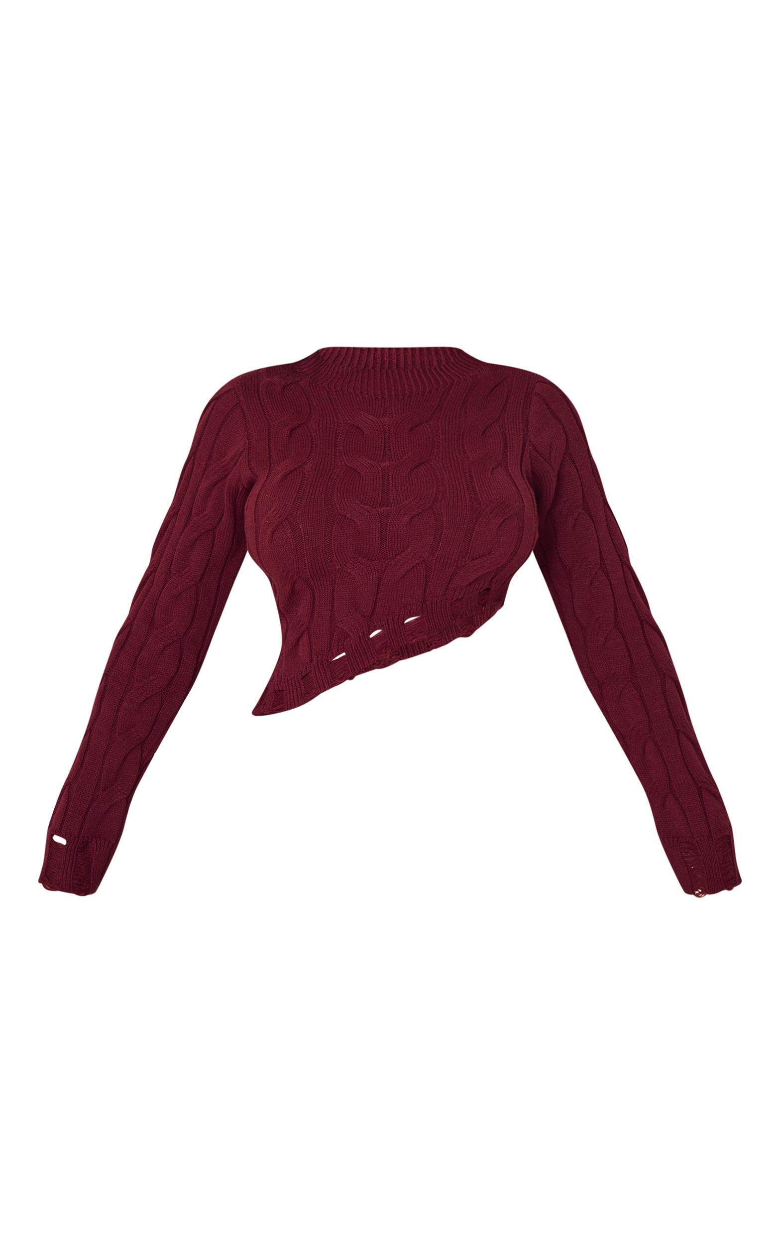 Shape Burgundy Knitted Dipped Hem Top Product Image