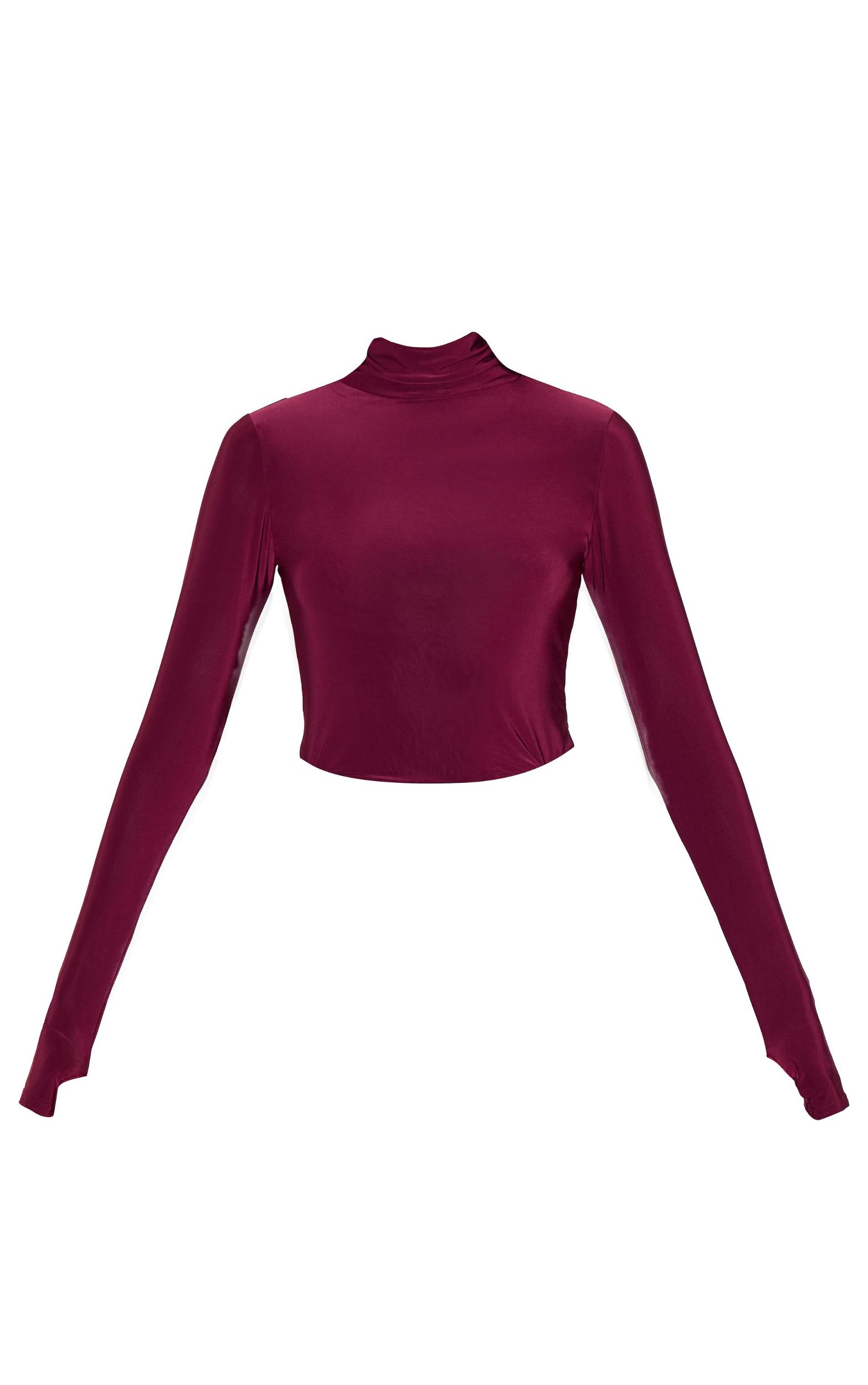 Plum Slinky High Neck Thumb Detail Long Sleeve Top Product Image