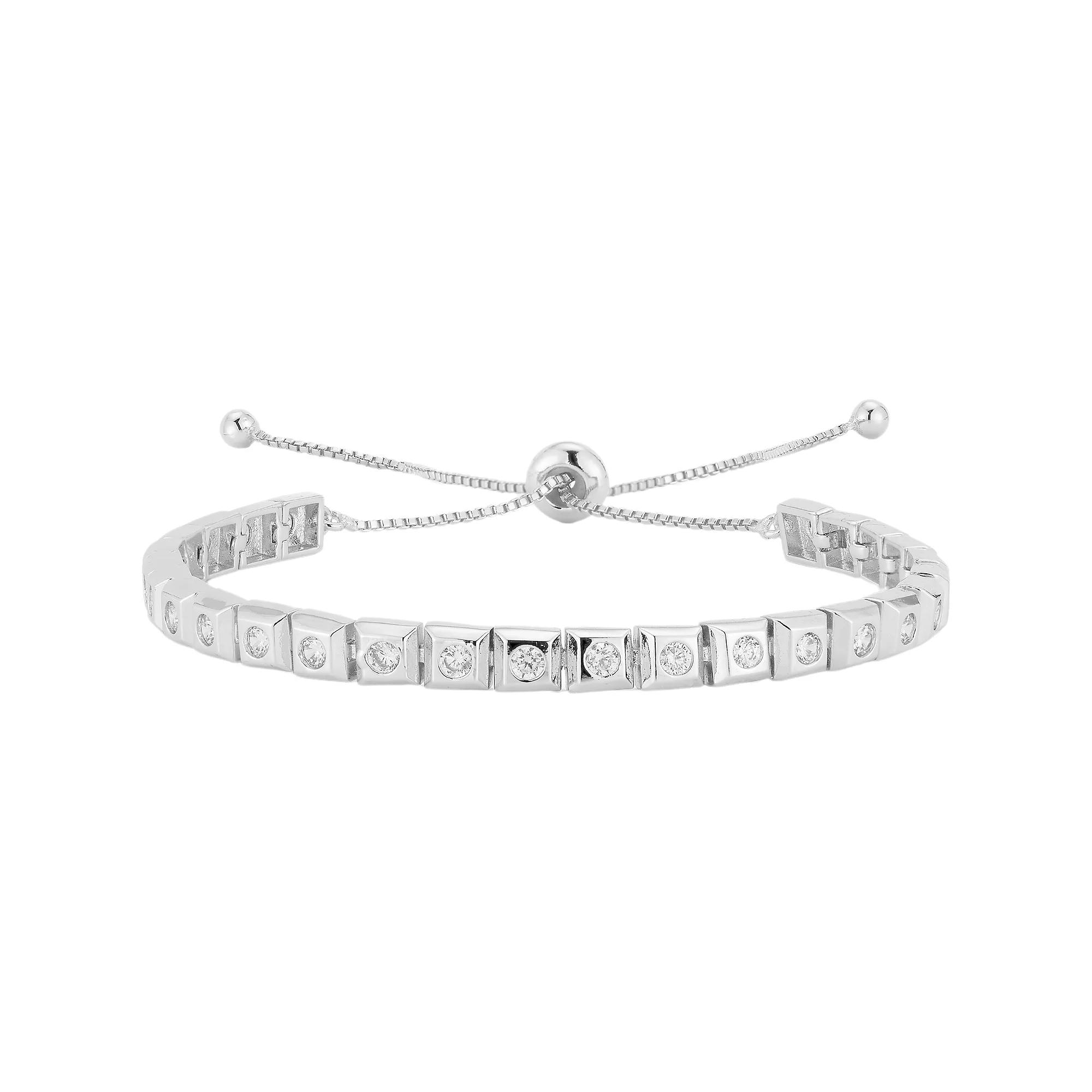 WINX 18k Gold Plated Cubic Zirconia Square Adjustable Bracelet, Women's, Size: 7", Silver Tone Product Image