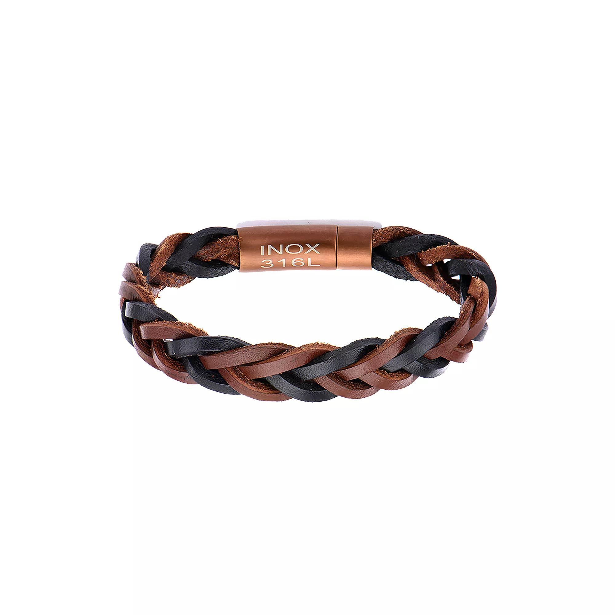 Men's Brown & Black Braided Leather Bracelet, Size: 8.25", Multi Product Image