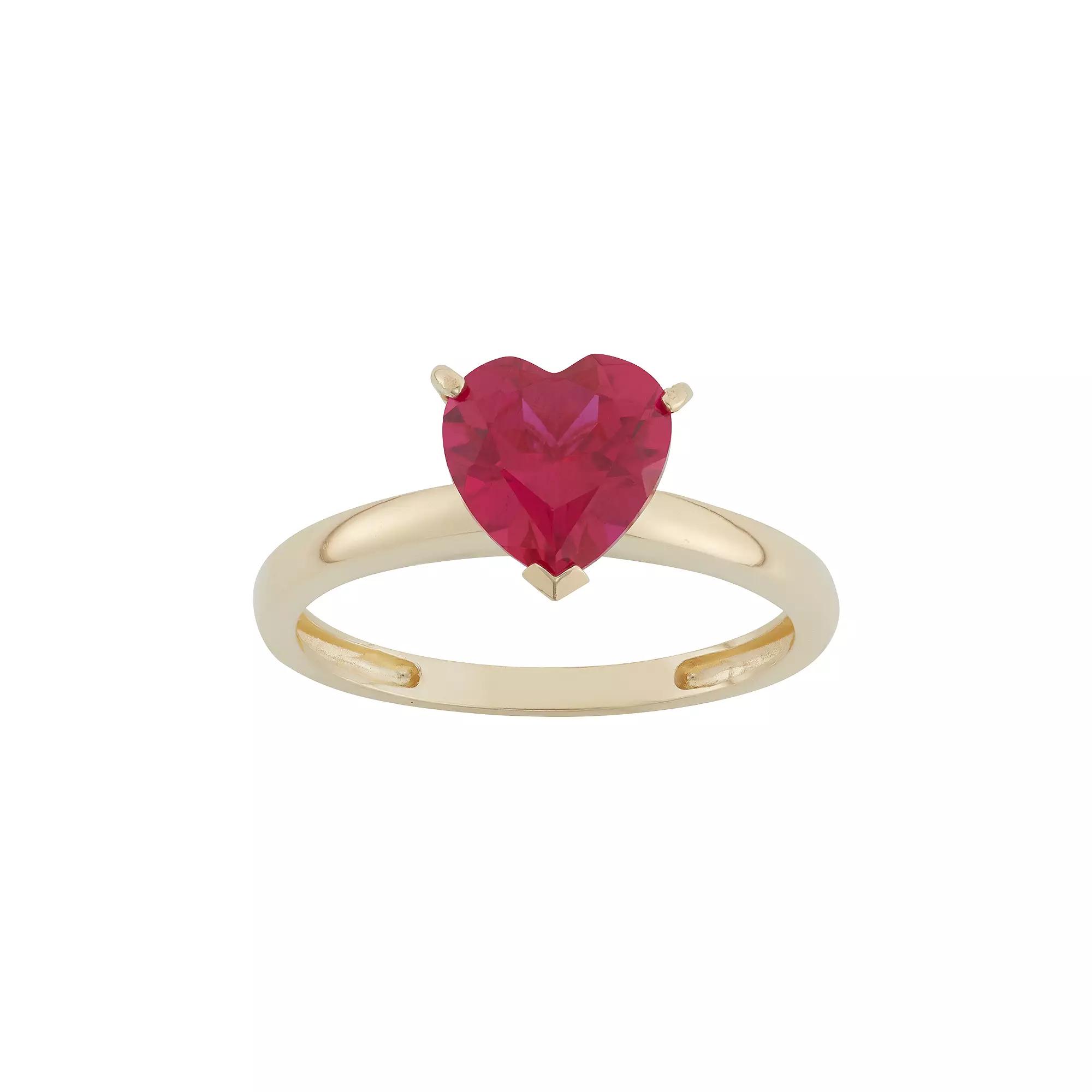 Designs by Gioelli Lab-Created Ruby 10k Gold Heart Ring, Women's, Size: 8, Red Product Image