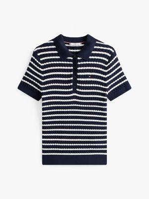 Short-Sleeve Cable Knit Polo Sweater Product Image