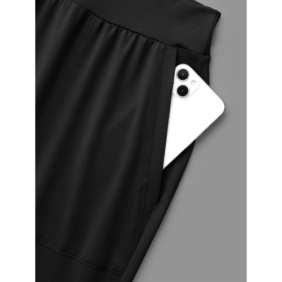 Plus Size Elastic Waist Mid-Rise Yoga Jogger Pants Women Black Casual Mid Rise Everyday Pants BloomChic 12/L Product Image