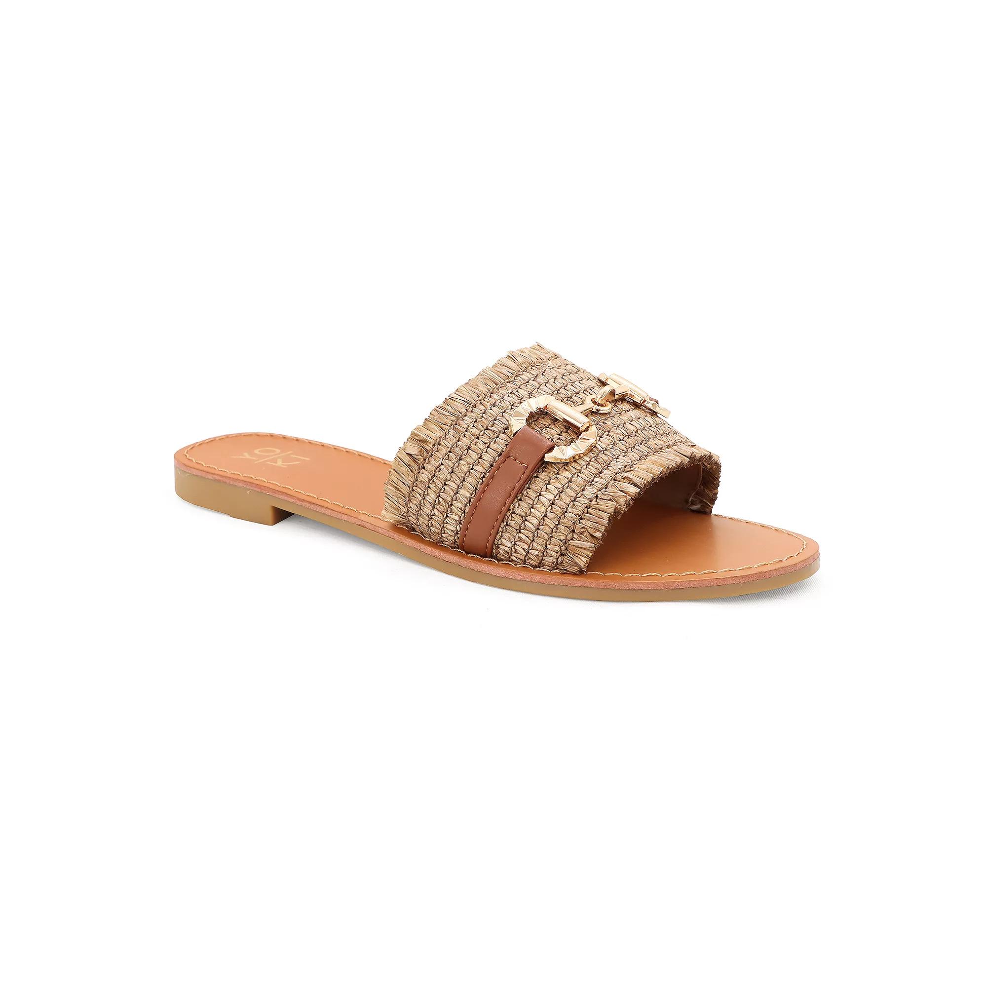 Yoki KARMEN-20 Raffia Woven Flat Buckle Women's Slide Sandals, Size: 9 Medium, Brown Product Image