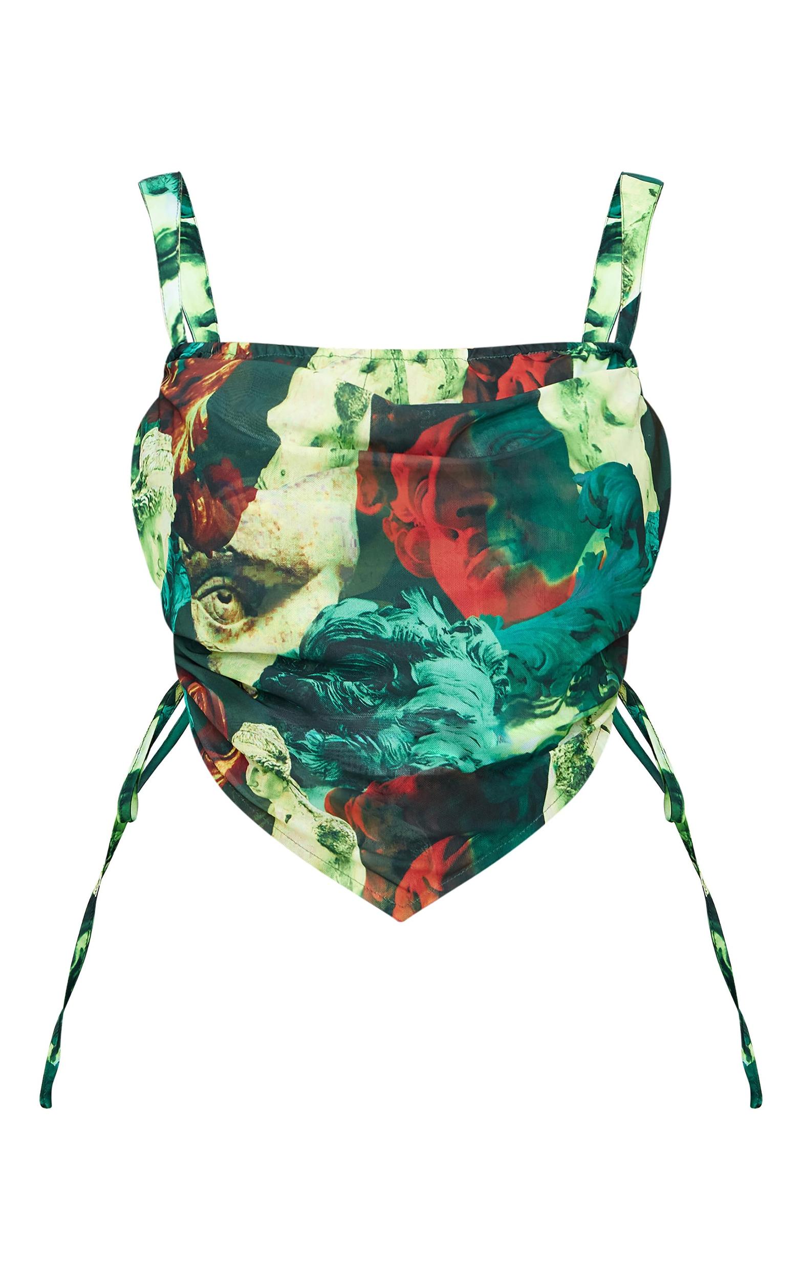 Plus Green Abstract Print Mesh Layered Corset Top Product Image