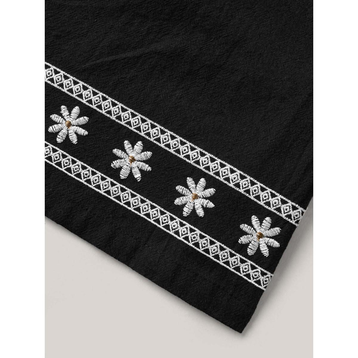 Plus Size Cotton Embroidery Waist-Tie Straight-Fit Shorts Women Black Boho Embroidered Vacation Shorts BloomChic 10/M Product Image