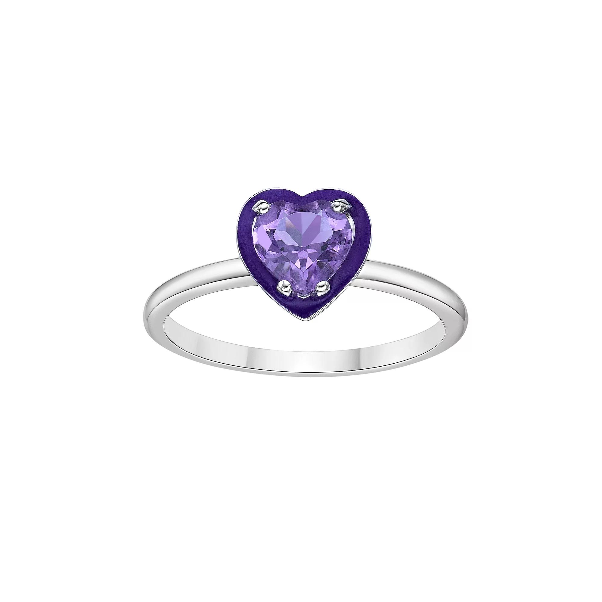 Gemminded Sterling Silver Amethyst Heart Ring, Women's, Size: 7 Product Image