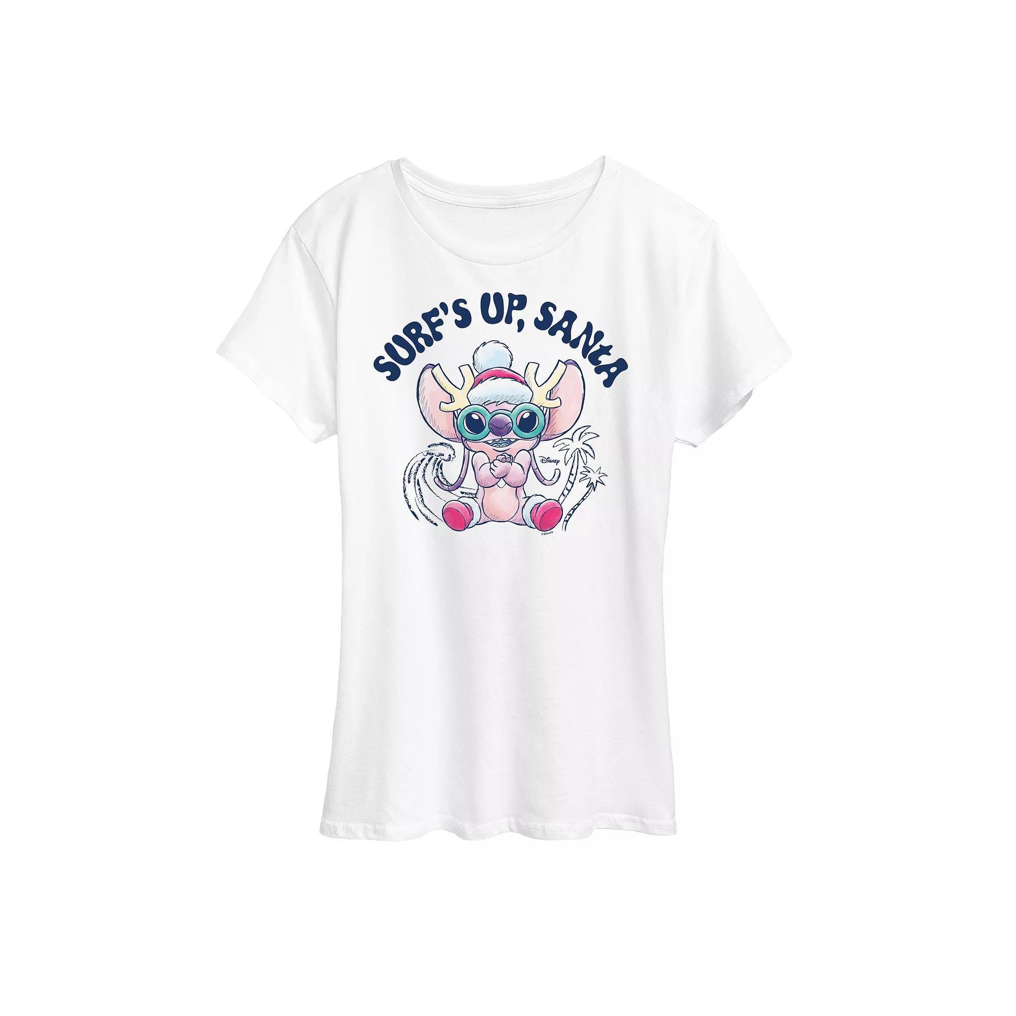 Disney's Lilo and Stitch Women's Surf's Up Santa Graphic Tee,  Product Image