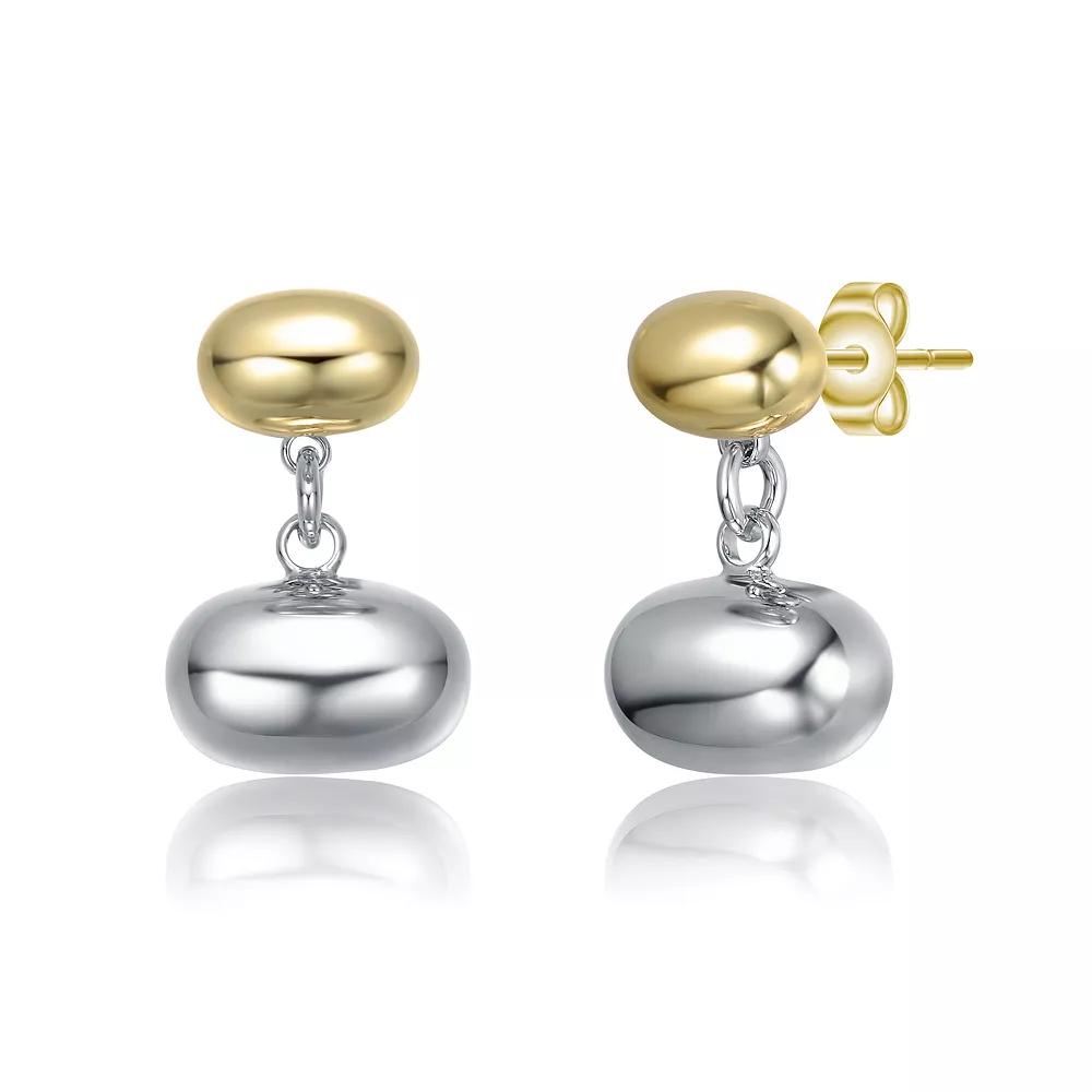 Two Tone 14k Gold Plated Double Bead & Chain Dangle Earrings, Womens Product Image