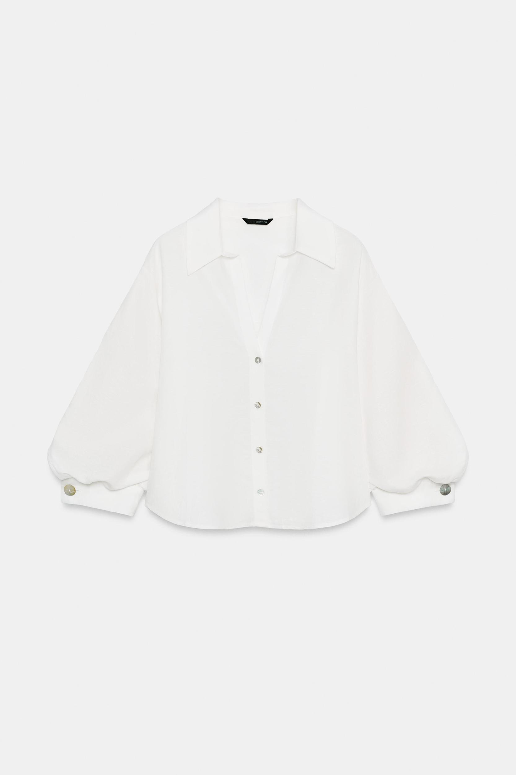 LINEN BLEND BALLOON SLEEVE SHIRT Product Image