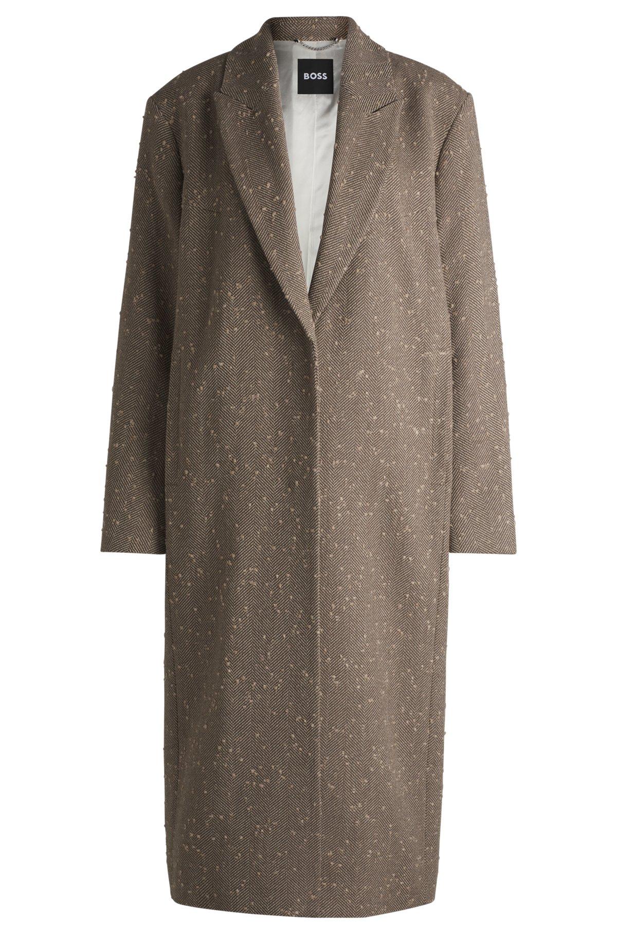 Herringbone-tweed coat with concealed closure in wool  Product Image