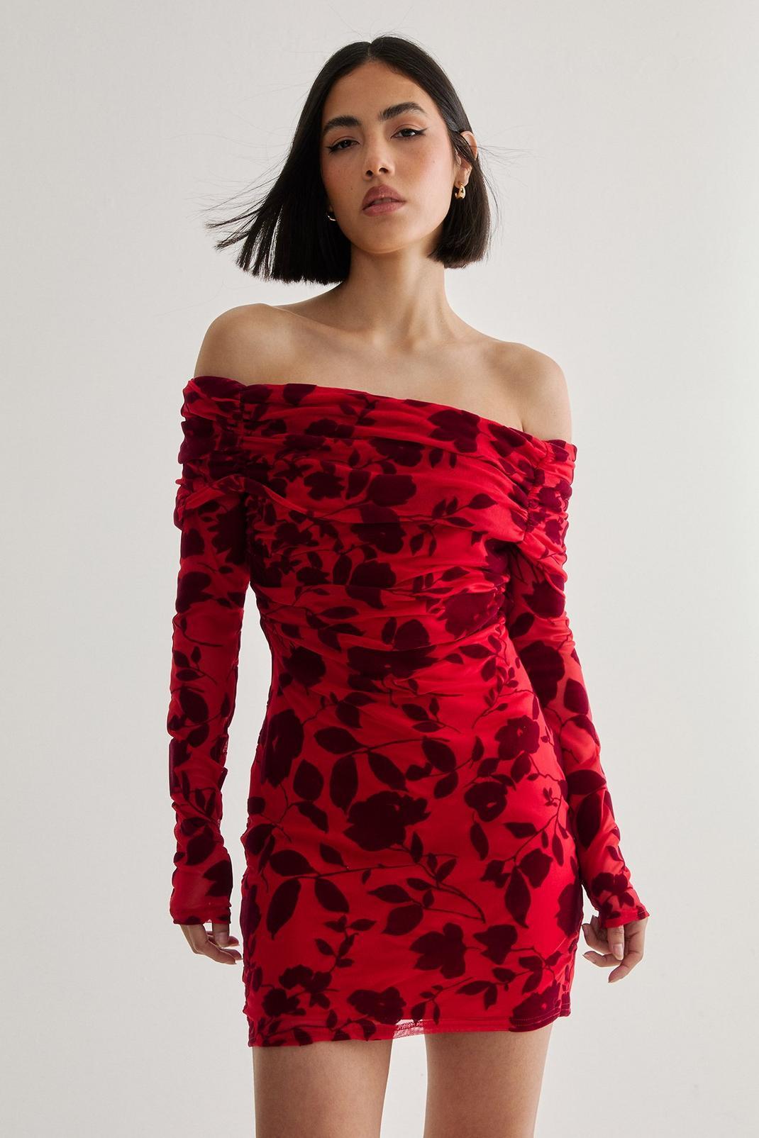 Floral Devore Ruched Mini Dress Product Image