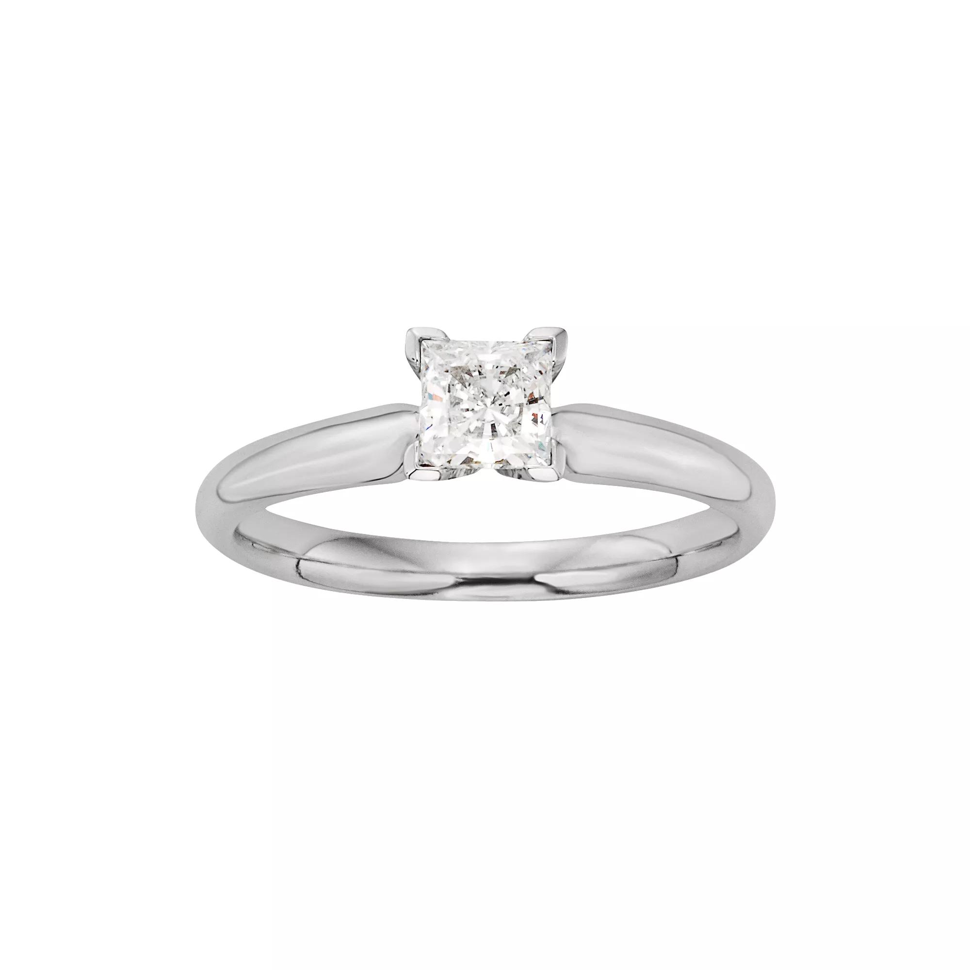 The Regal Collection Princess-Cut IGL Certified Colorless Diamond Solitaire Engagement Ring in 18k White Gold (1/2 ct. T.W.), Women's, Size: 9 Product Image