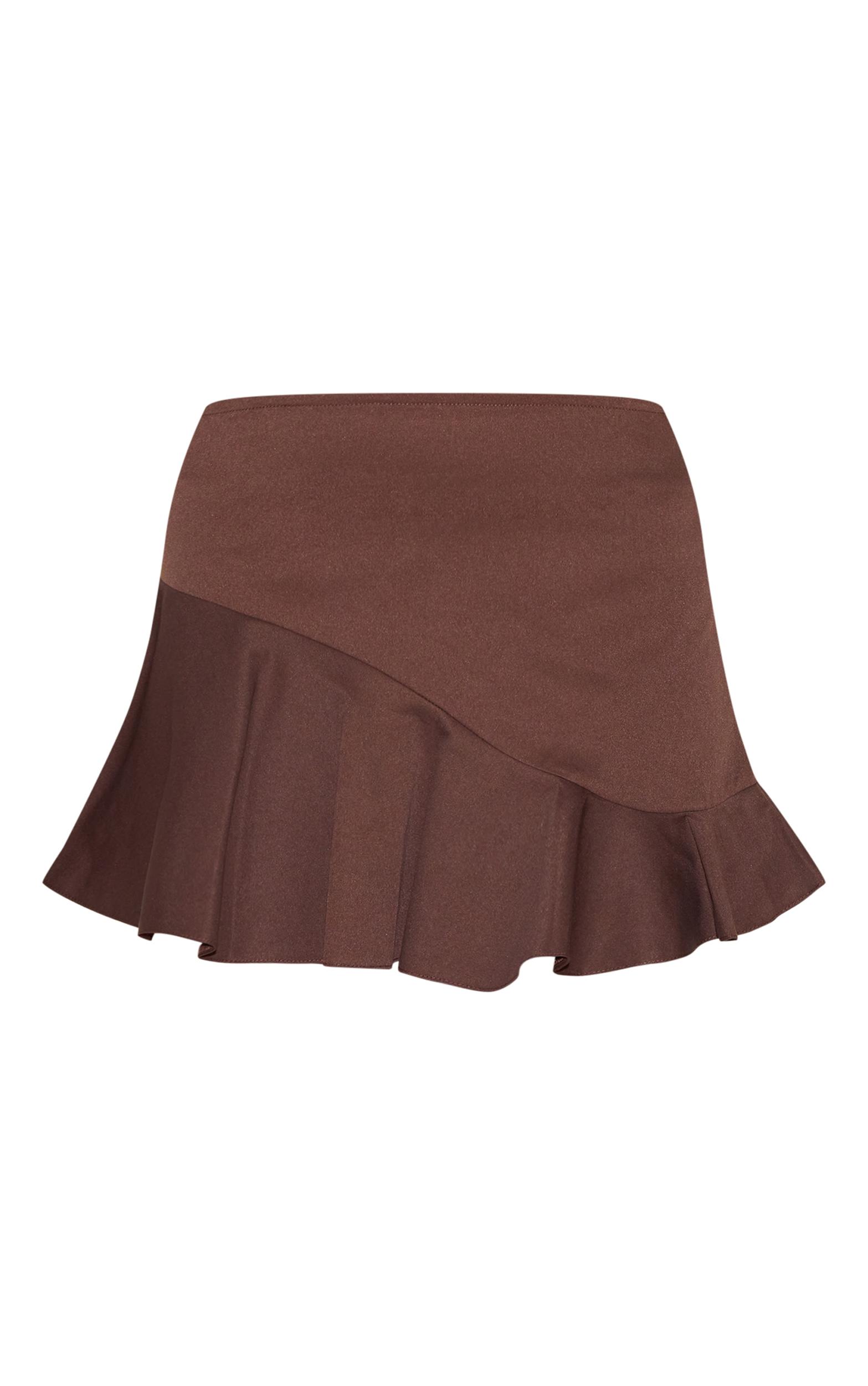 Chocolate Tailored Woven Scalloped Edge Mini Skirt Product Image
