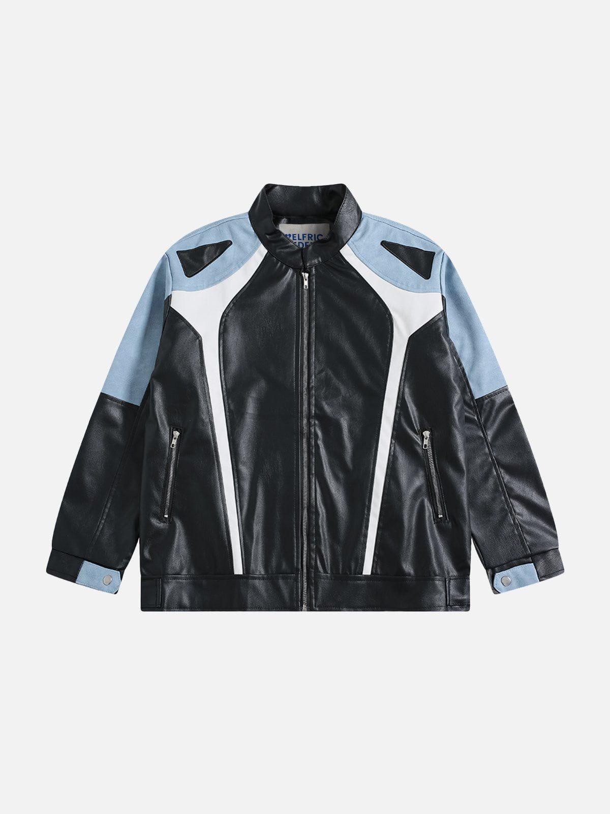 Aelfric Eden Color Blocking Patchwork Racing Jacket Product Image