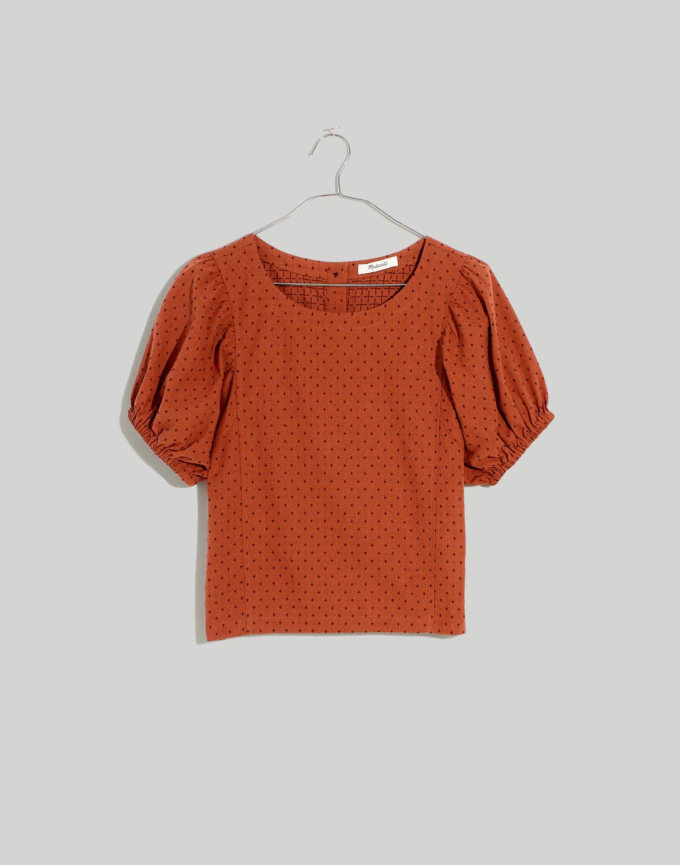 Jacquard Puff-Sleeve Top in Micro Cross Product Image