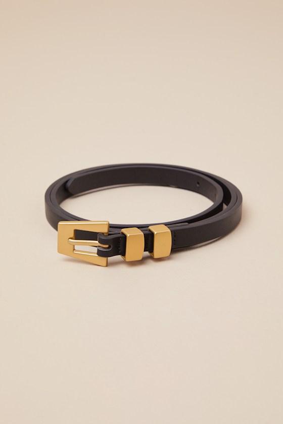 Modern Slim Black and Gold Skinny Belt Product Image