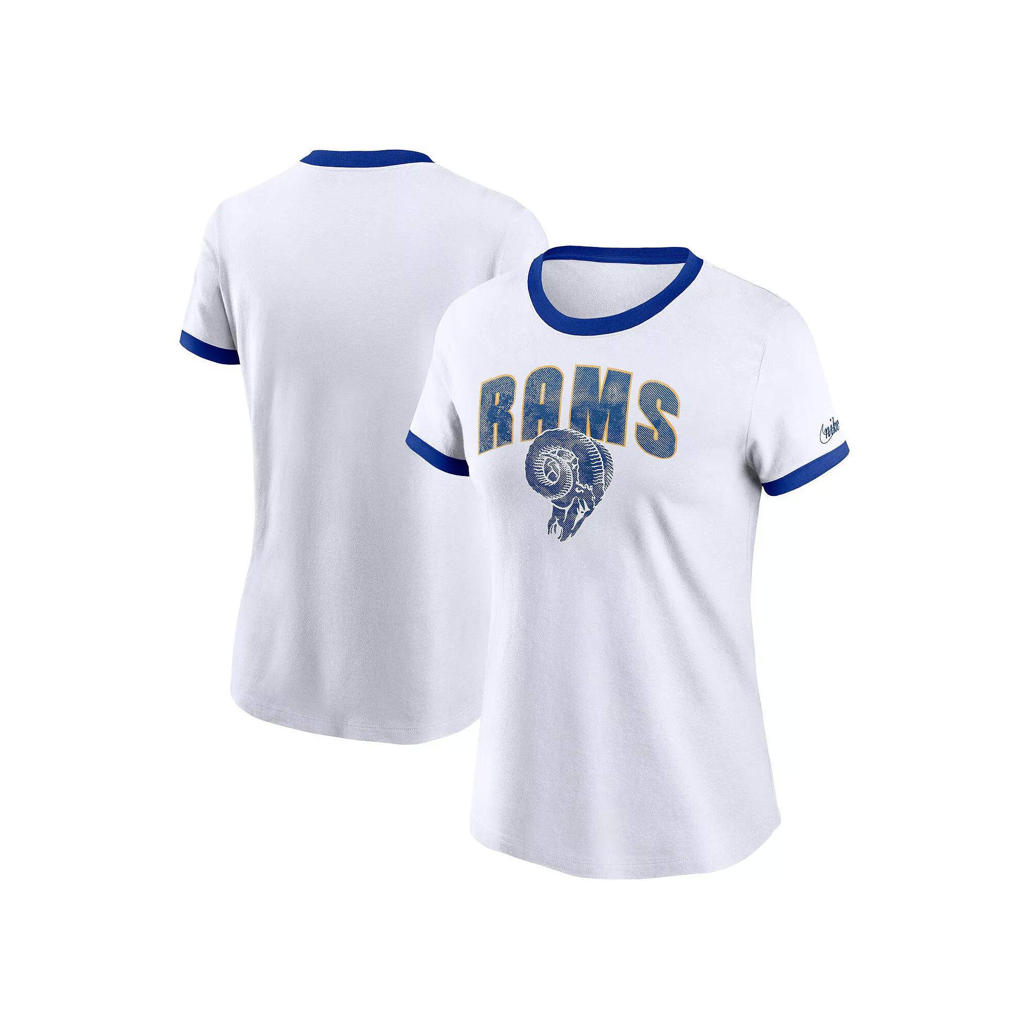 Women's Nike White Los Angeles Rams Rewind Ringer T-Shirt,  Product Image