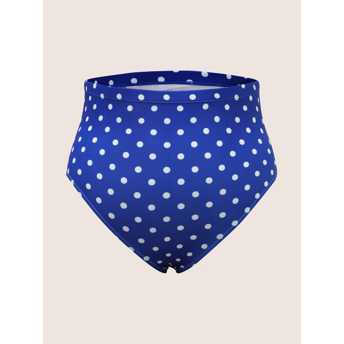 Plus Size Polka Dot Ruched Fit Flare Swim Dress Women's Swimwear Blue Beach Bodycon Strapless High stretch Curve Swim Dresses BloomChic 26/4X Product Image