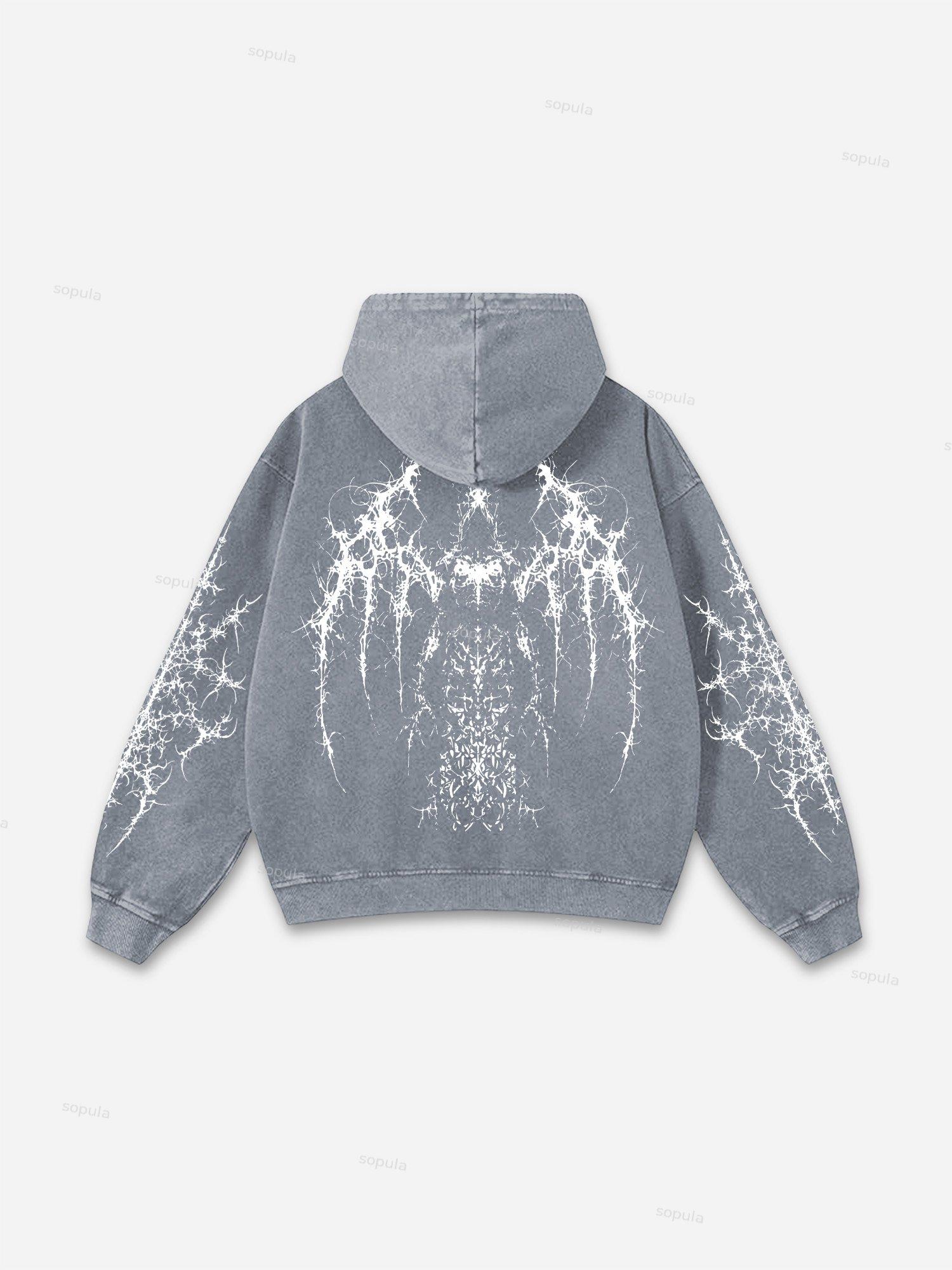 Vintage Pattern Print Acid Washed Oversized Hoodie Product Image